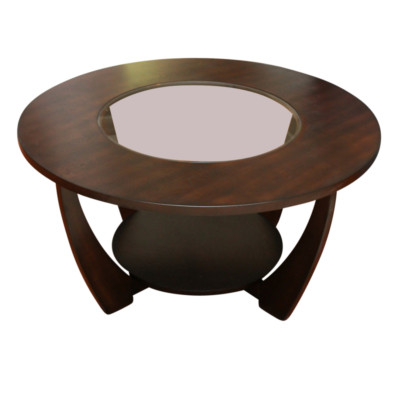 Circular Wood and Glass Coffee Table