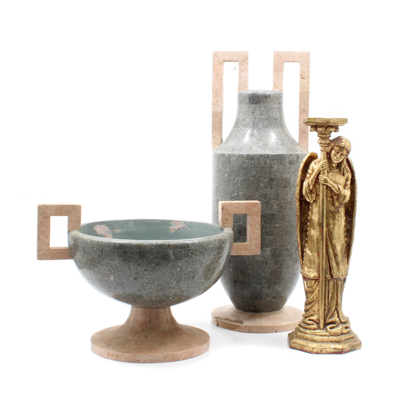 Two Decorative Travertine Urns