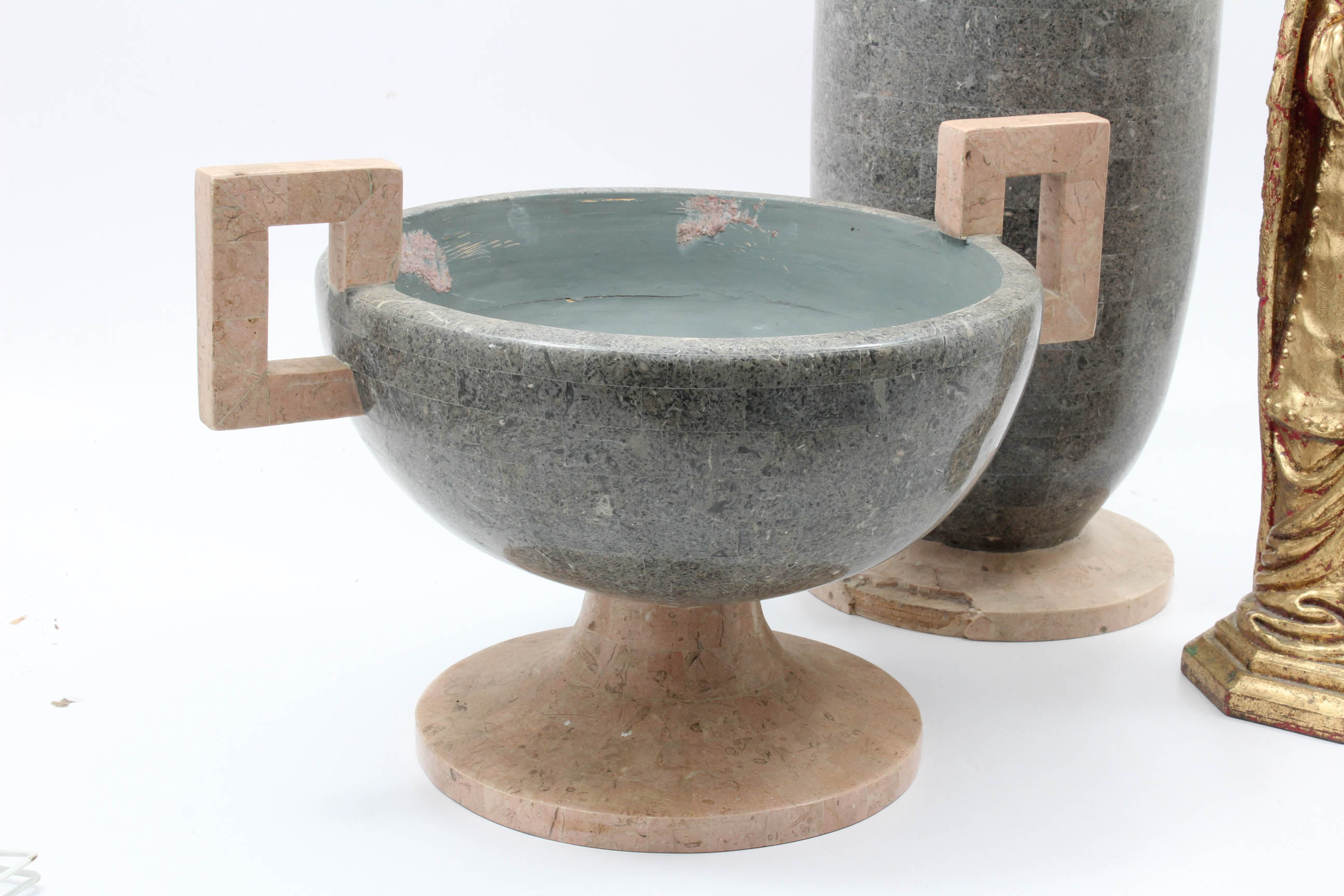 Two Decorative Travertine Urns