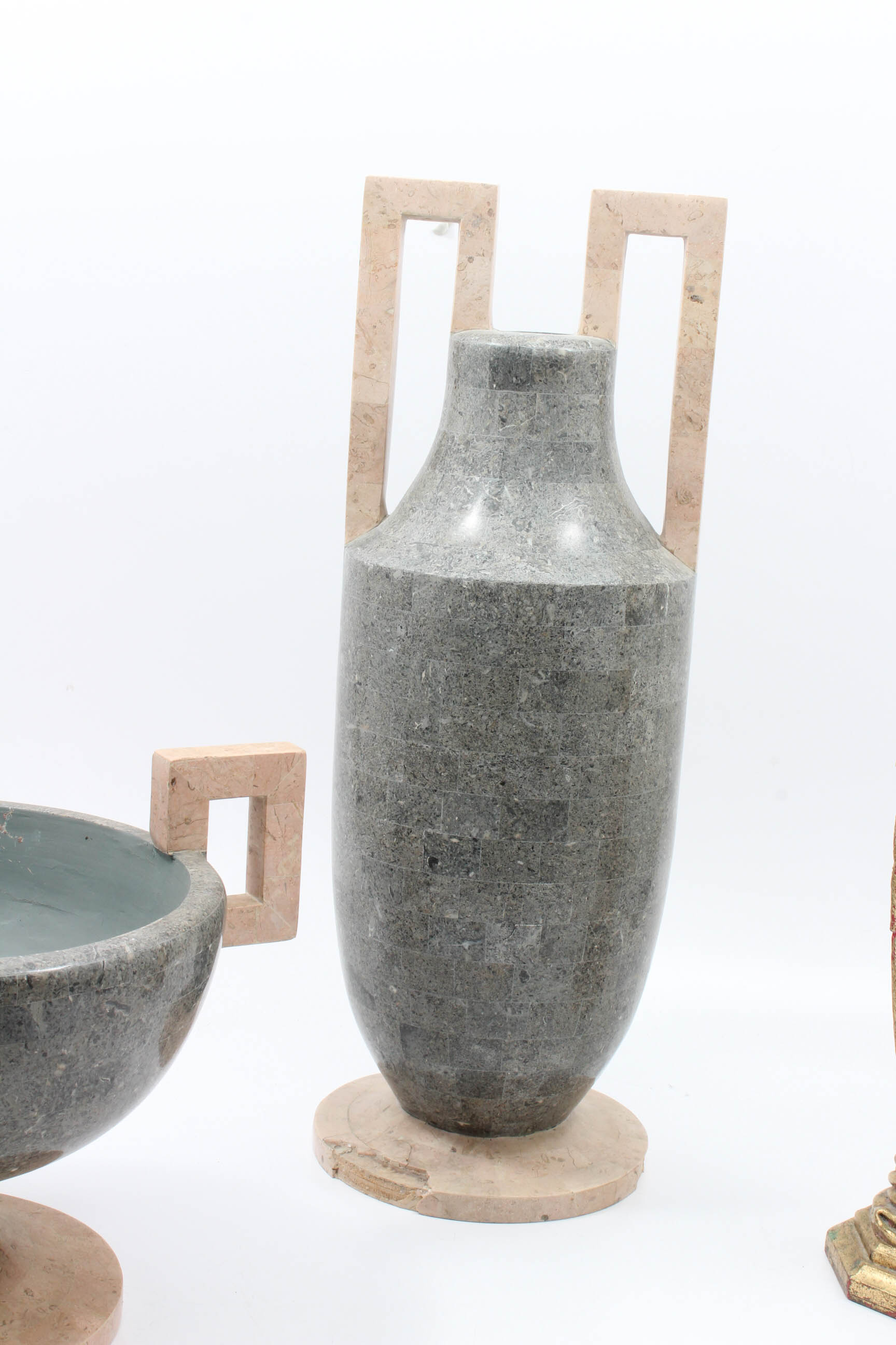 Two Decorative Travertine Urns