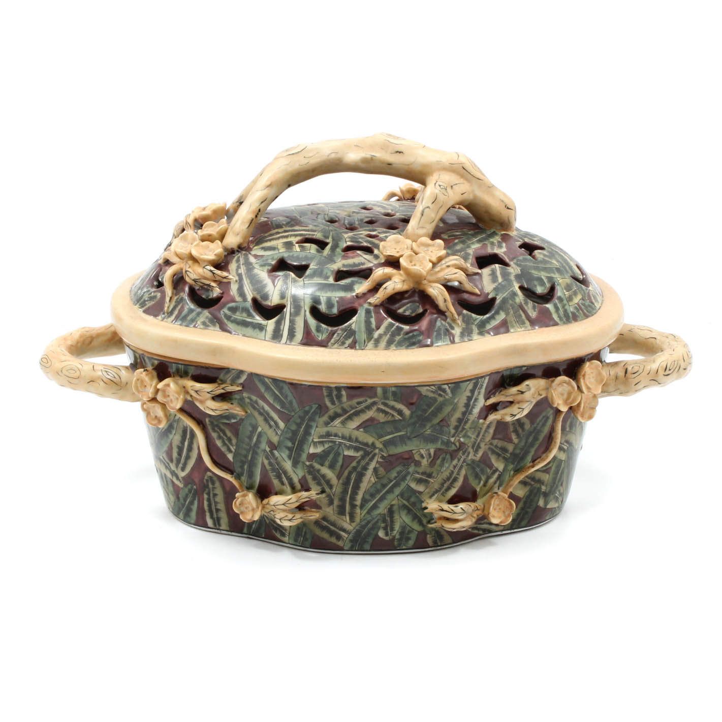 Chinese Majolica Style Decorative Ceramic Tureen
