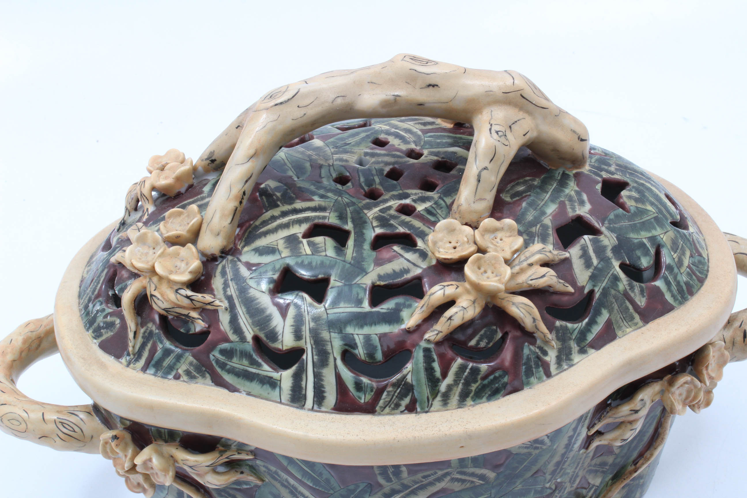 Chinese Majolica Style Decorative Ceramic Tureen