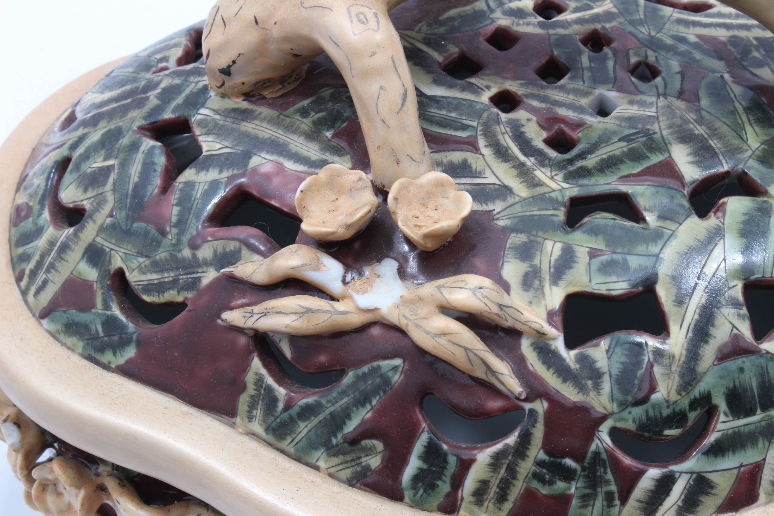 Chinese Majolica Style Decorative Ceramic Tureen