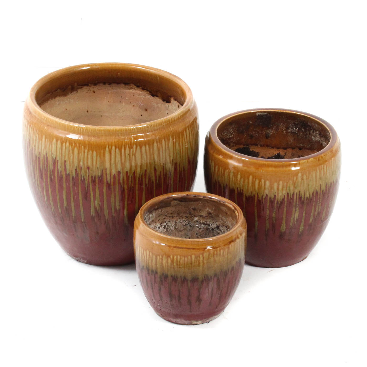 Three Drip Glaze Ceramic Planters