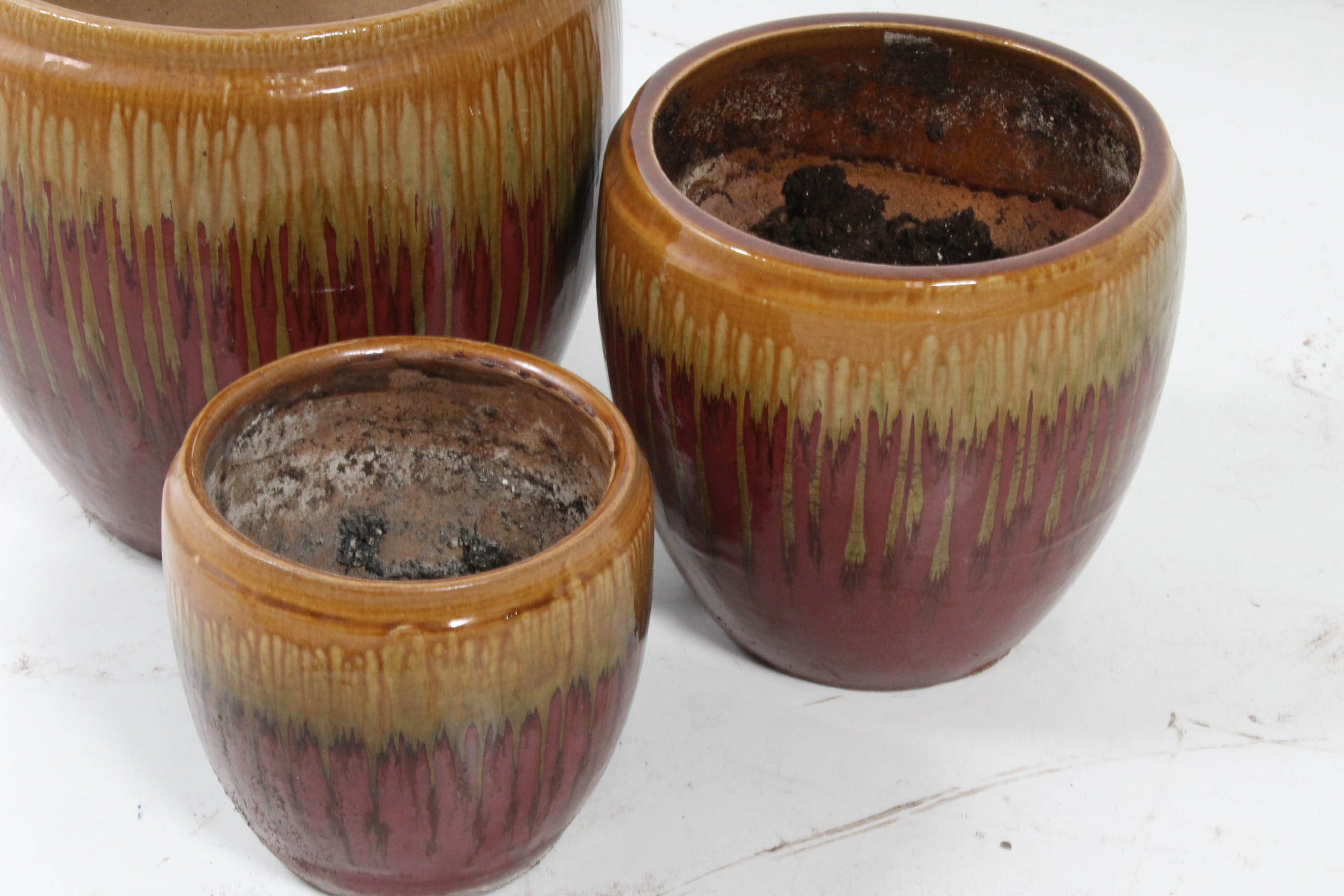 Three Drip Glaze Ceramic Planters