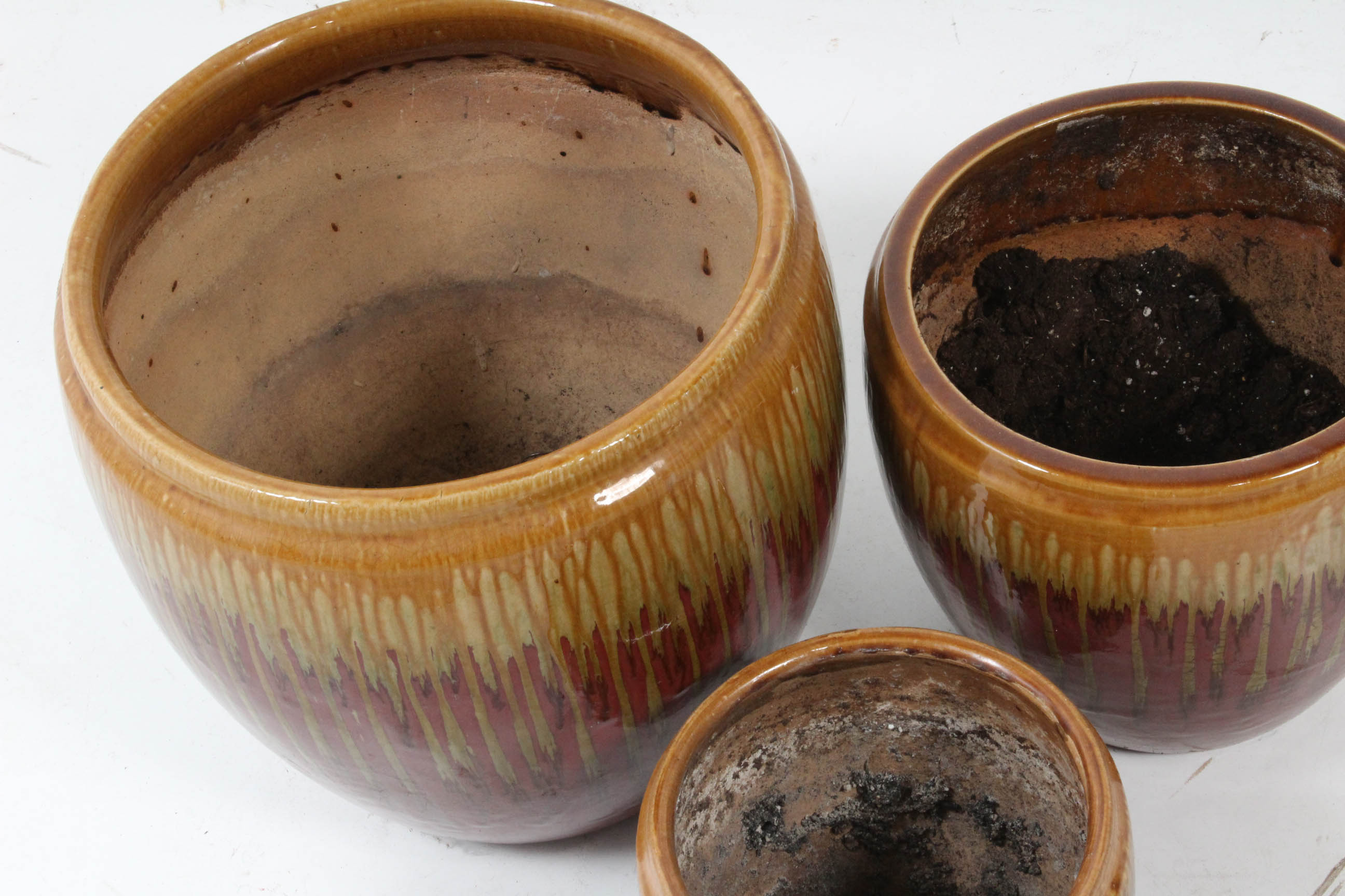 Three Drip Glaze Ceramic Planters