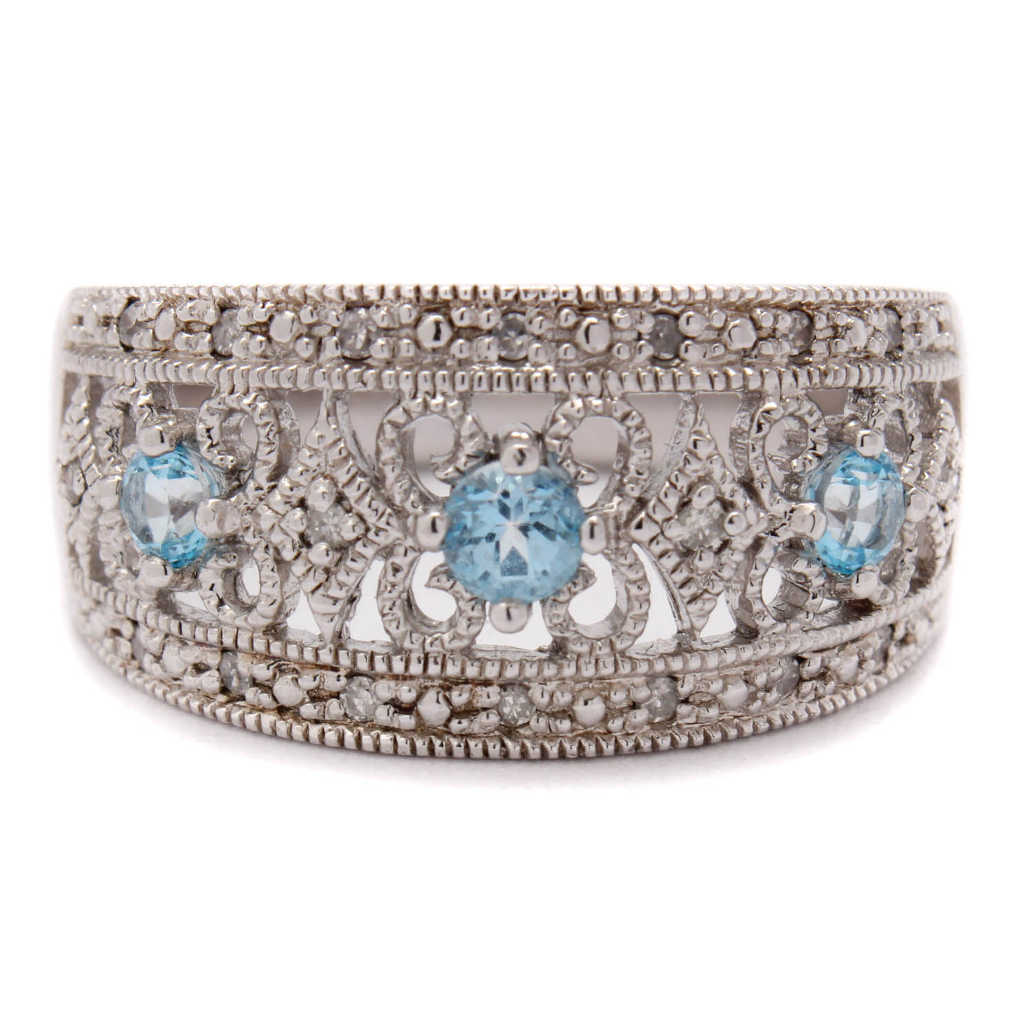 Sterling Silver Blue Topaz and Diamond Ring