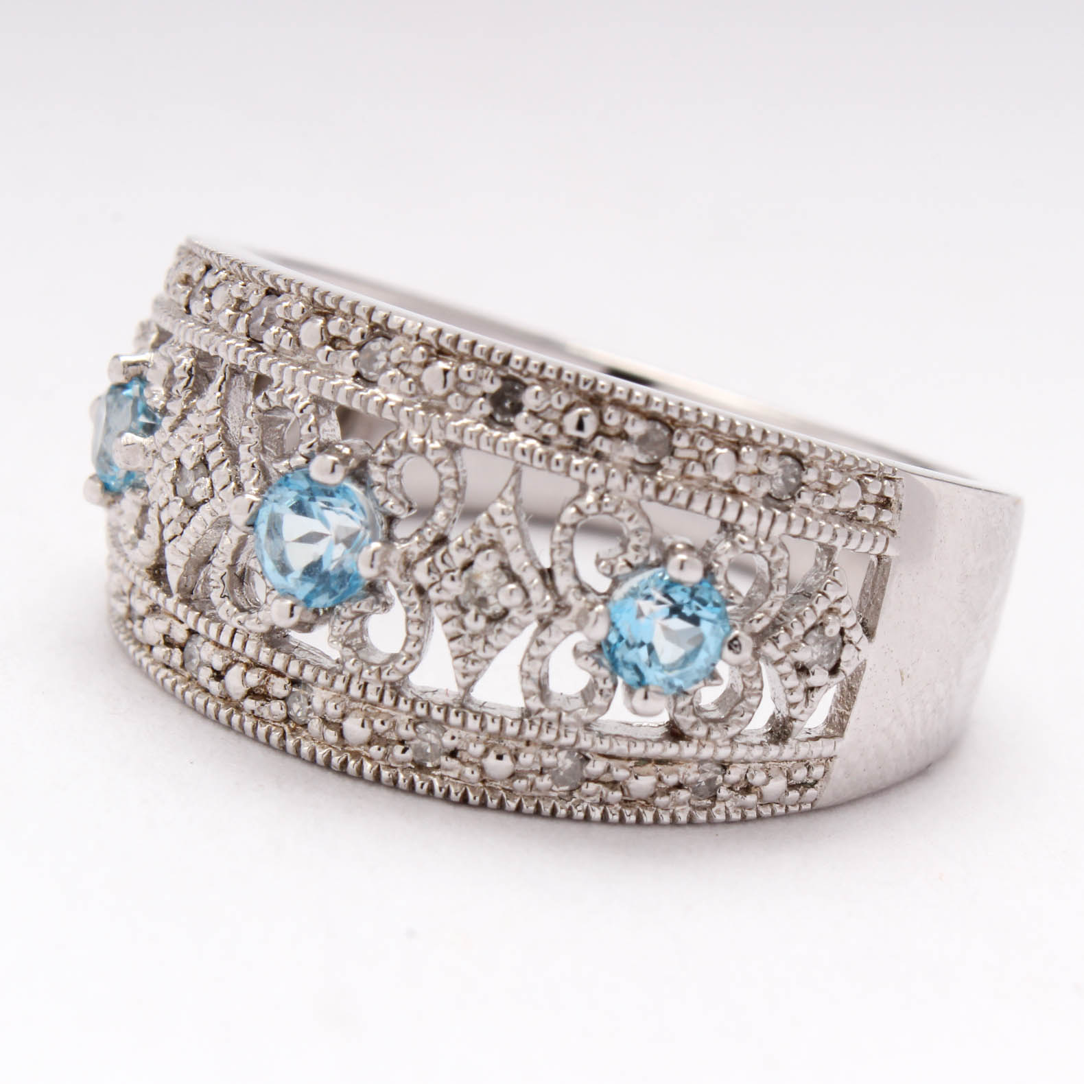 Sterling Silver Blue Topaz and Diamond Ring