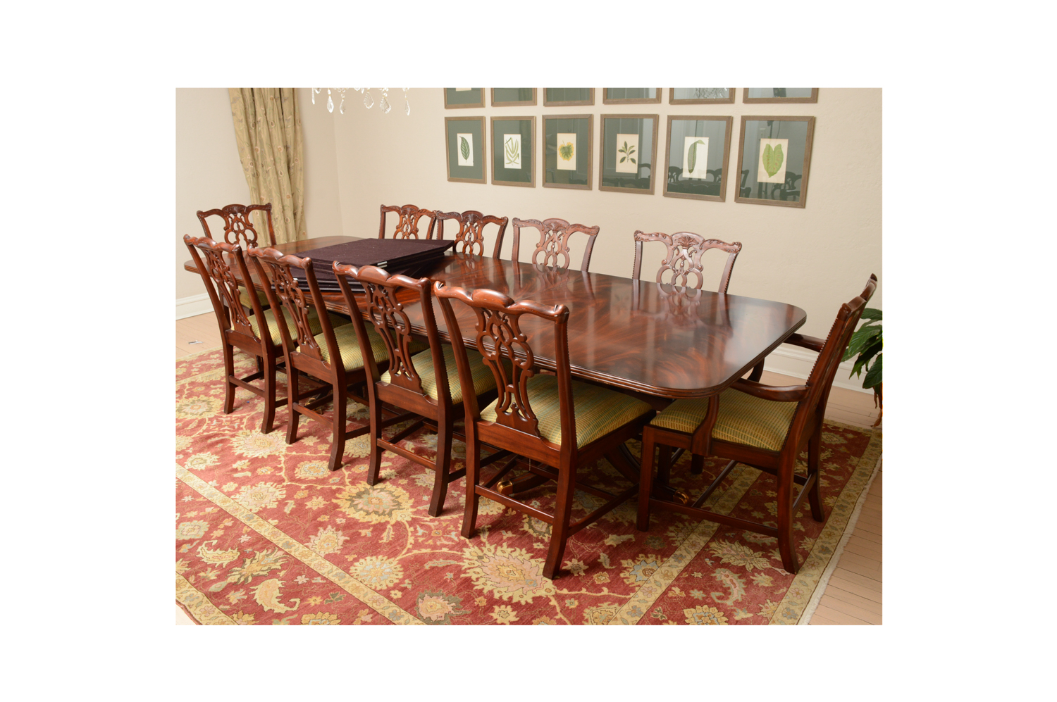 Vintage Chippendale Style Mahogany Dining Table with Chairs by Maitland-Smith