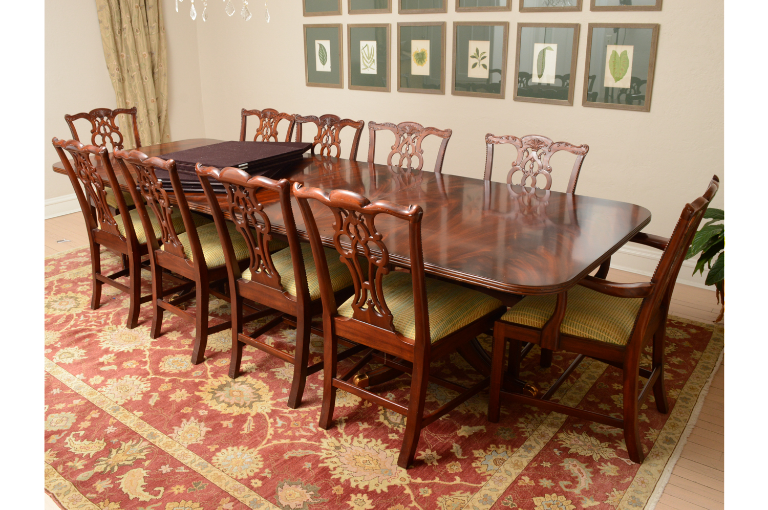 Vintage Chippendale Style Mahogany Dining Table with Chairs by Maitland-Smith