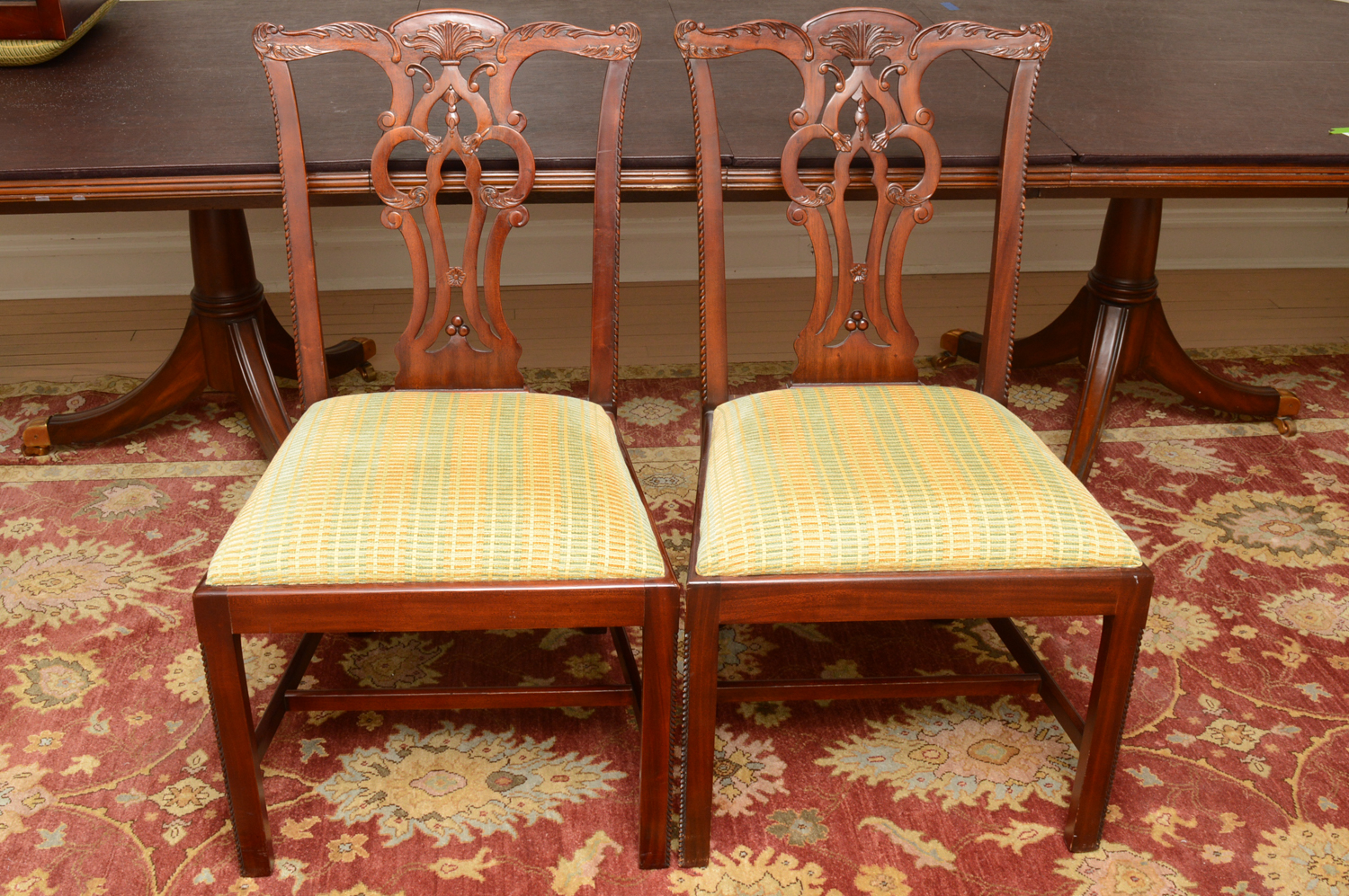 Vintage Chippendale Style Mahogany Dining Table with Chairs by Maitland-Smith
