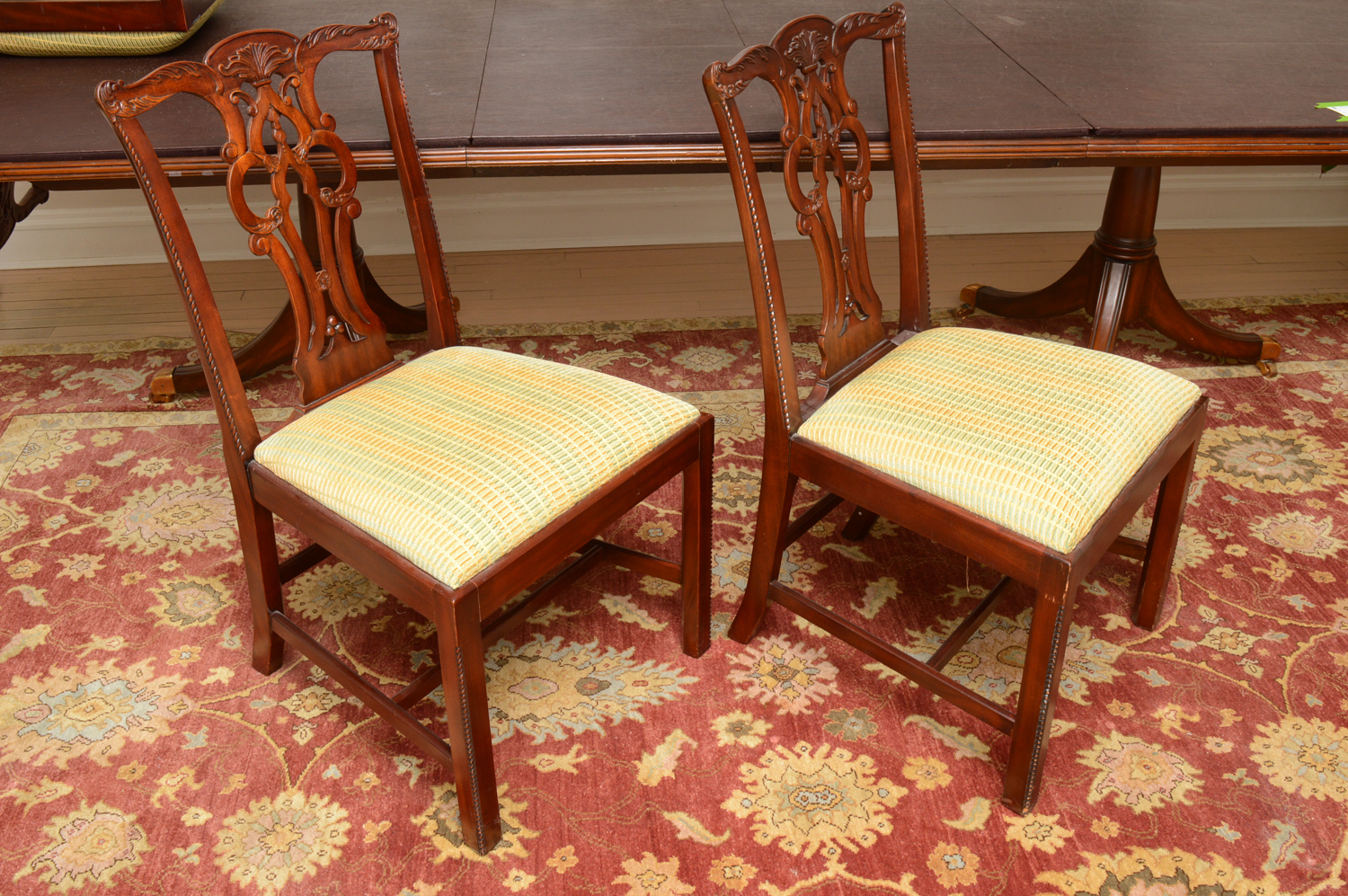 Vintage Chippendale Style Mahogany Dining Table with Chairs by Maitland-Smith