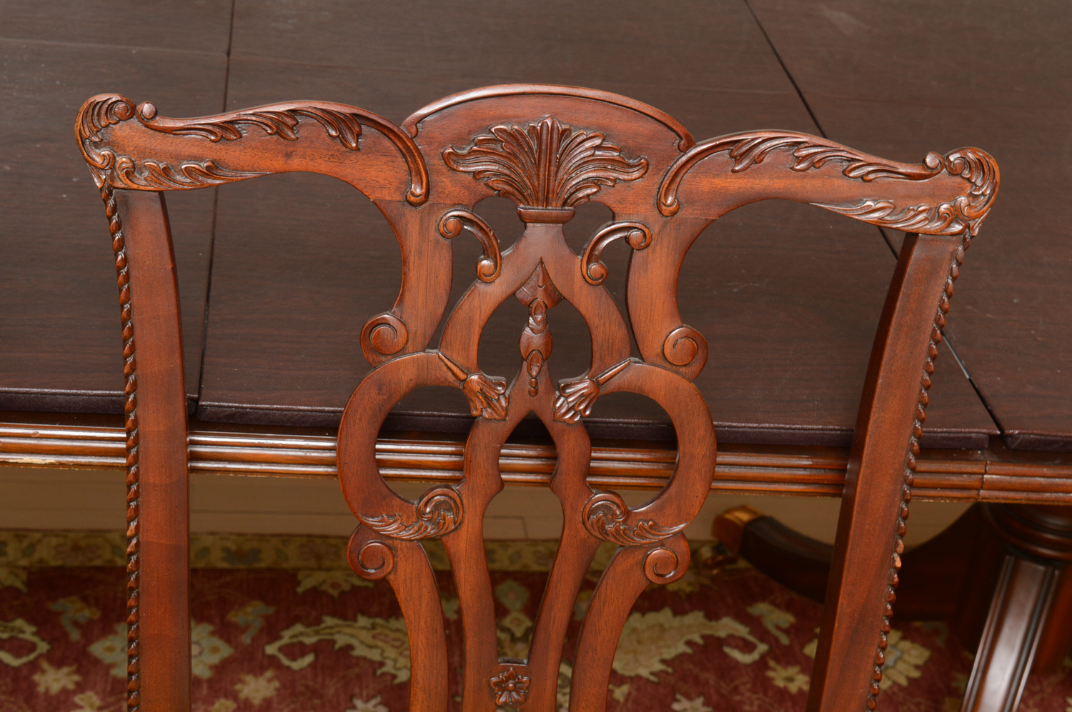 Vintage Chippendale Style Mahogany Dining Table with Chairs by Maitland-Smith