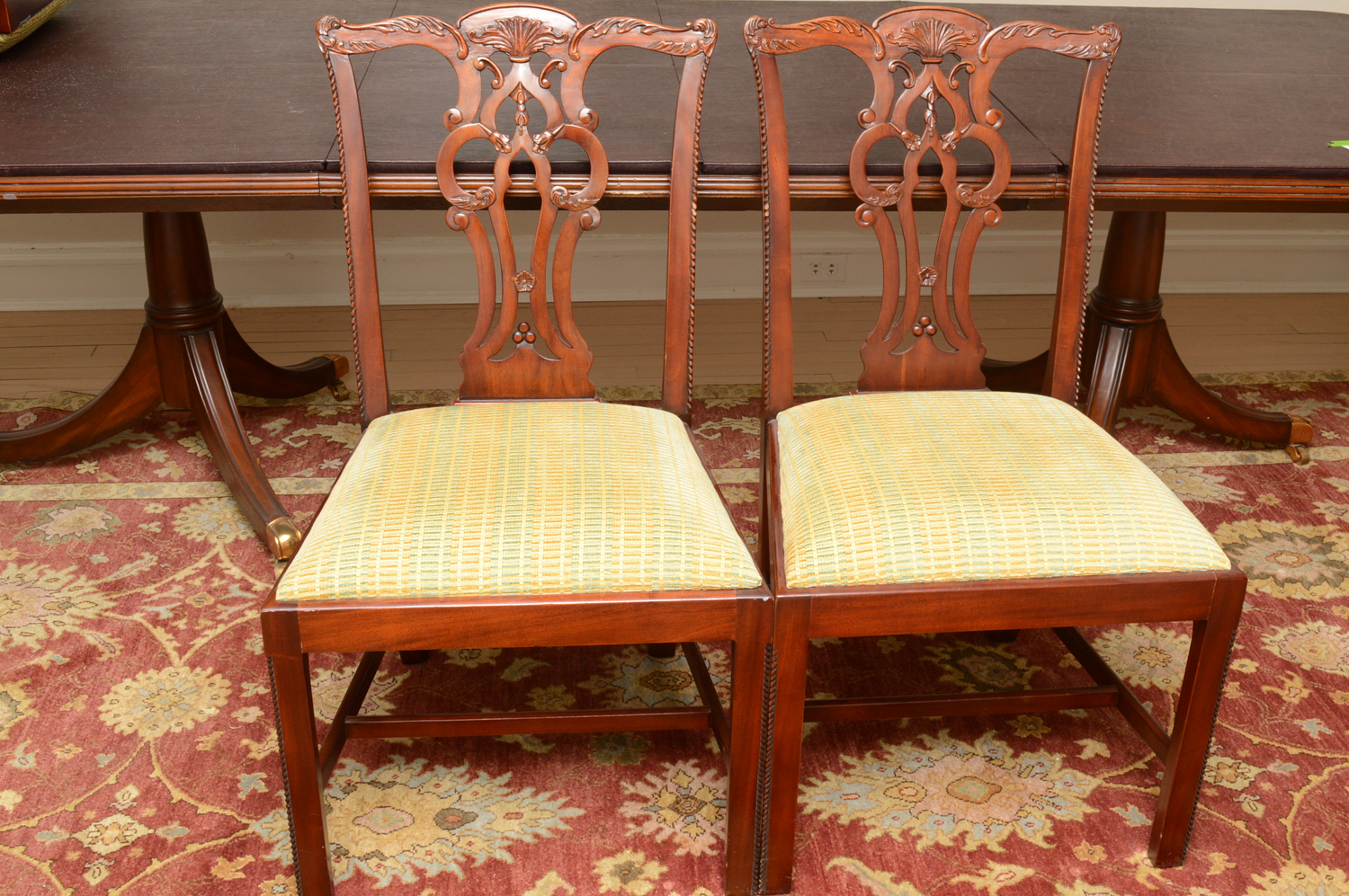 Vintage Chippendale Style Mahogany Dining Table with Chairs by Maitland-Smith