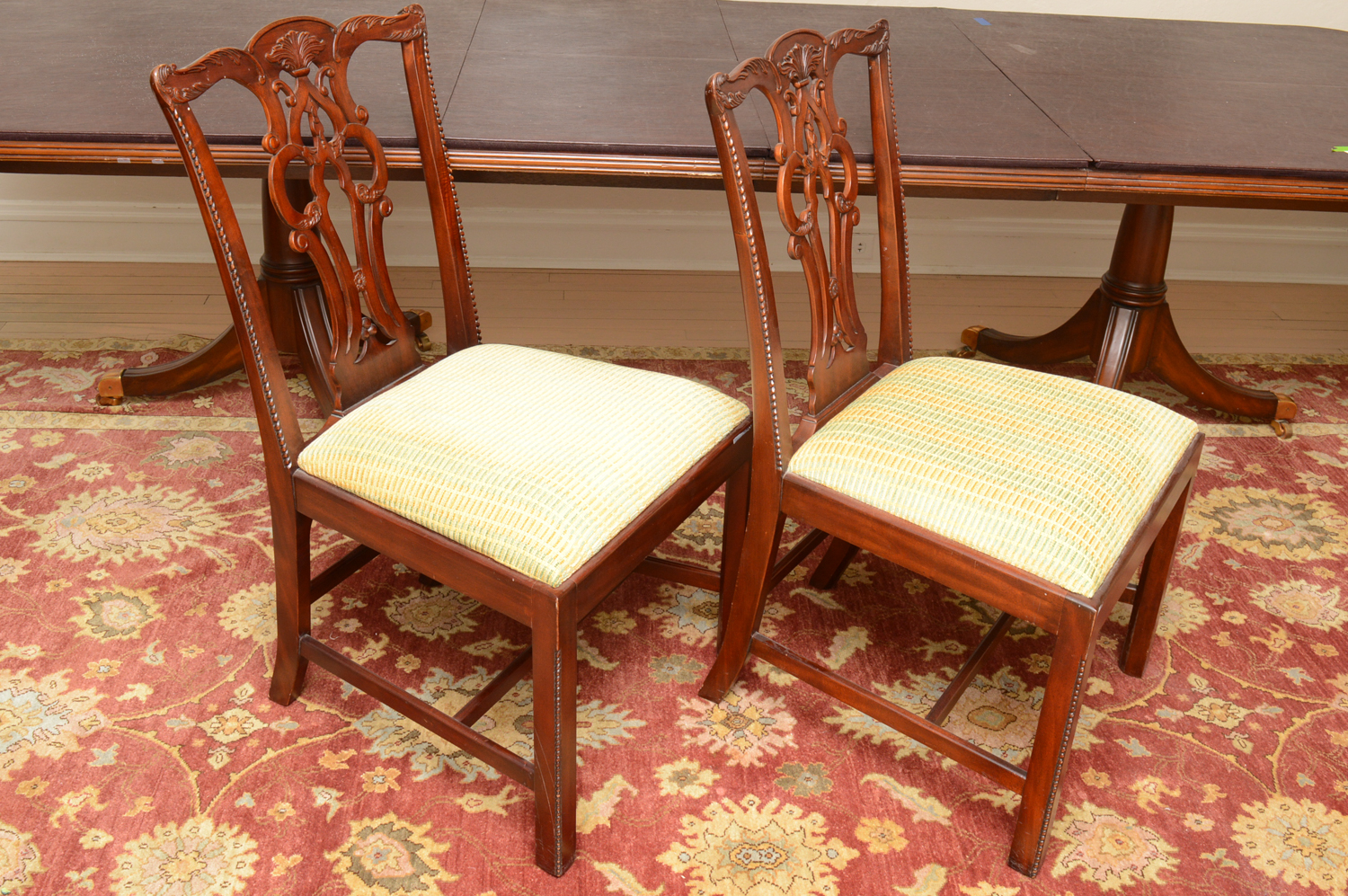 Vintage Chippendale Style Mahogany Dining Table with Chairs by Maitland-Smith