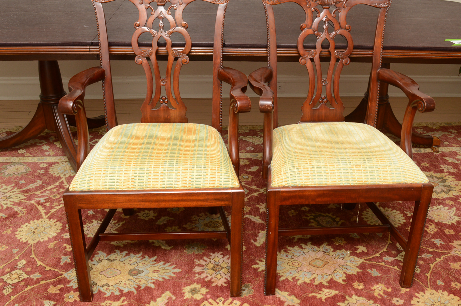 Vintage Chippendale Style Mahogany Dining Table with Chairs by Maitland-Smith