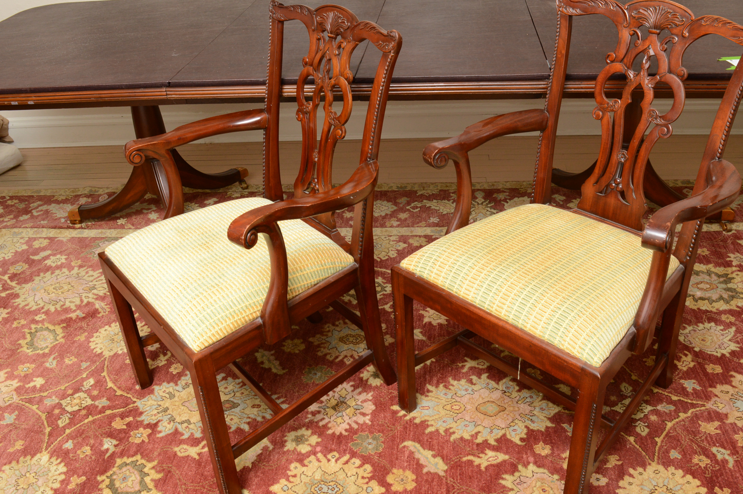 Vintage Chippendale Style Mahogany Dining Table with Chairs by Maitland-Smith