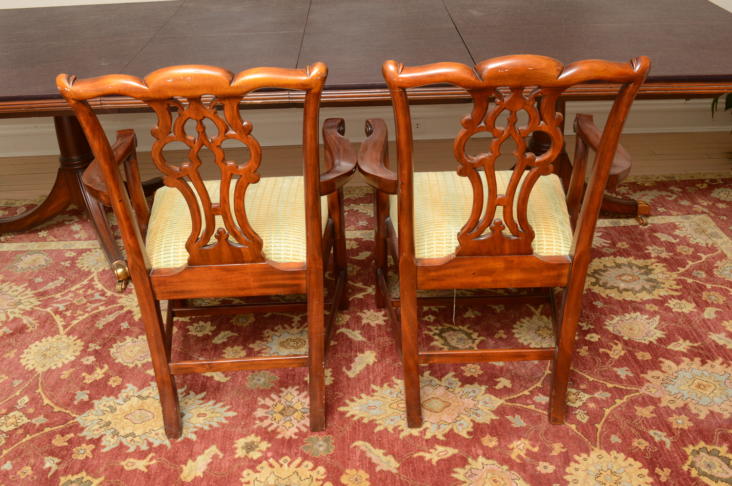 Vintage Chippendale Style Mahogany Dining Table with Chairs by Maitland-Smith