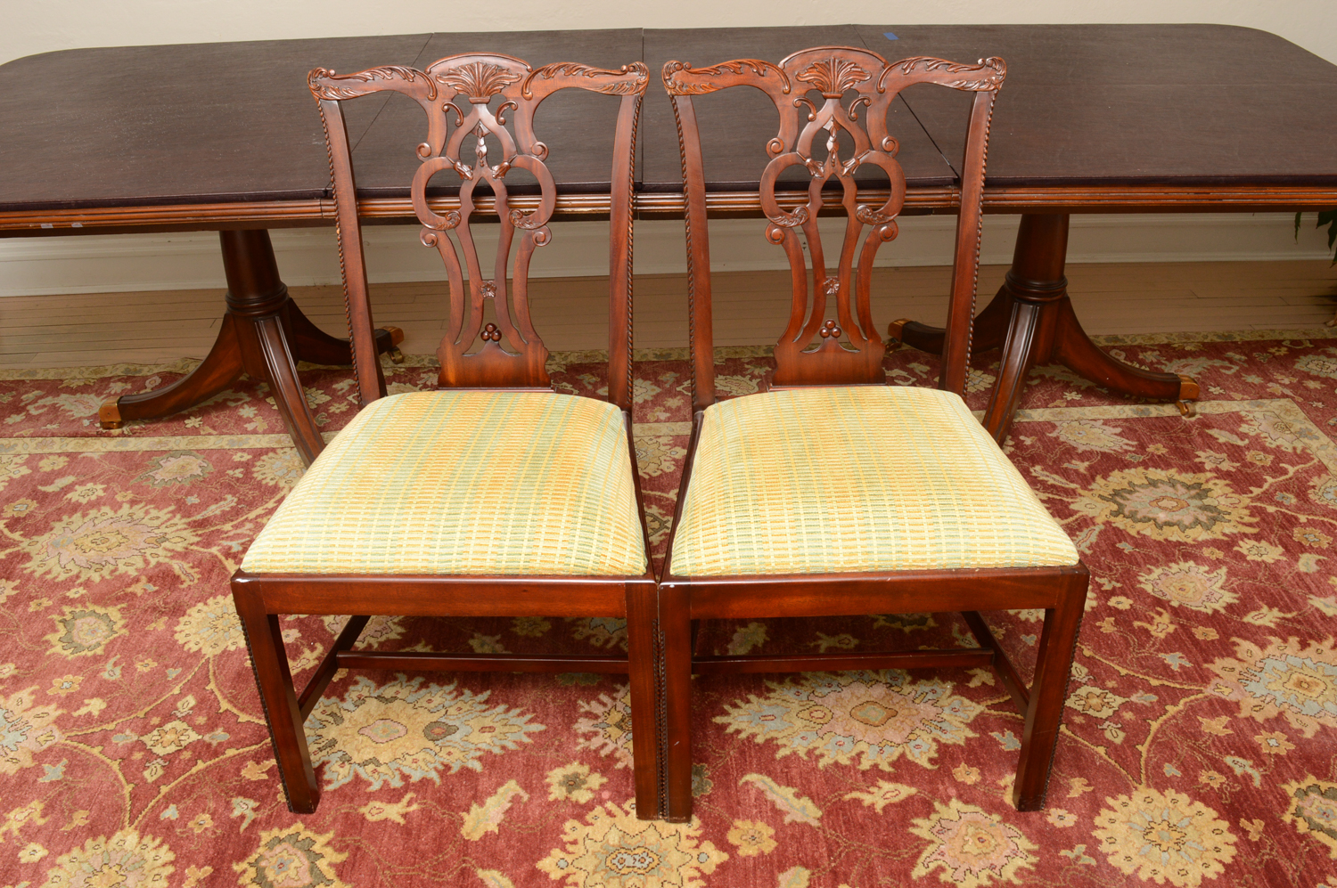 Vintage Chippendale Style Mahogany Dining Table with Chairs by Maitland-Smith