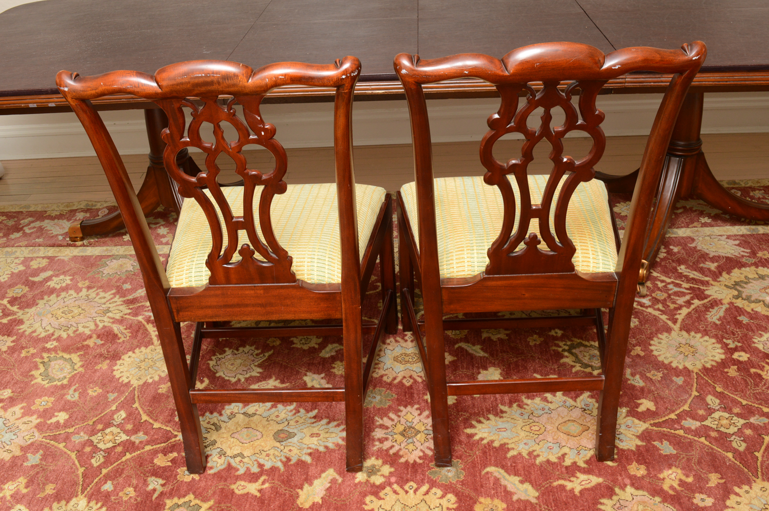 Vintage Chippendale Style Mahogany Dining Table with Chairs by Maitland-Smith