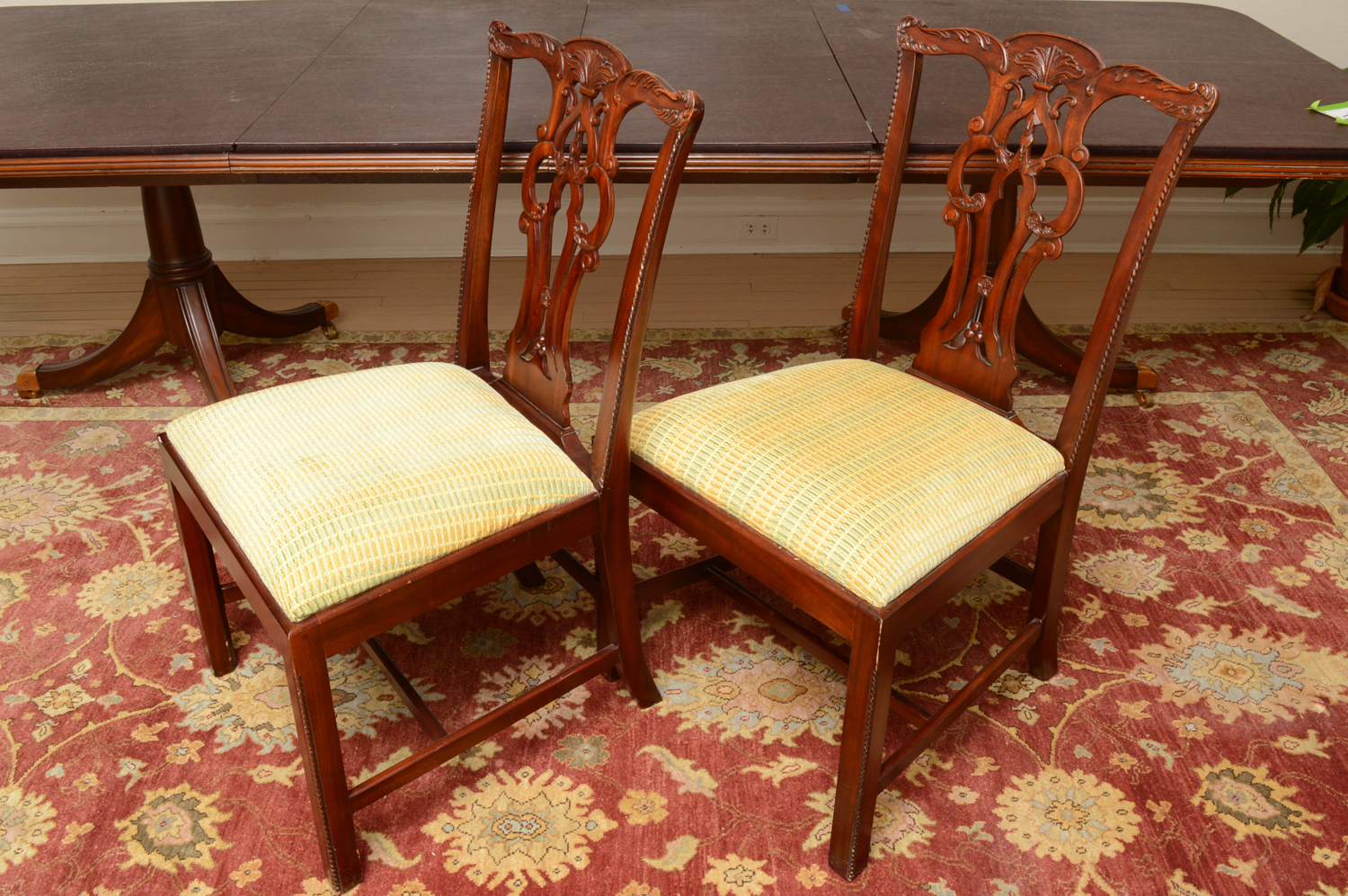 Vintage Chippendale Style Mahogany Dining Table with Chairs by Maitland-Smith