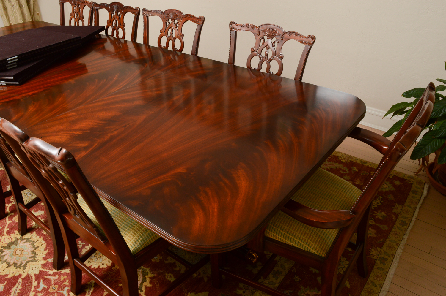 Vintage Chippendale Style Mahogany Dining Table with Chairs by Maitland-Smith