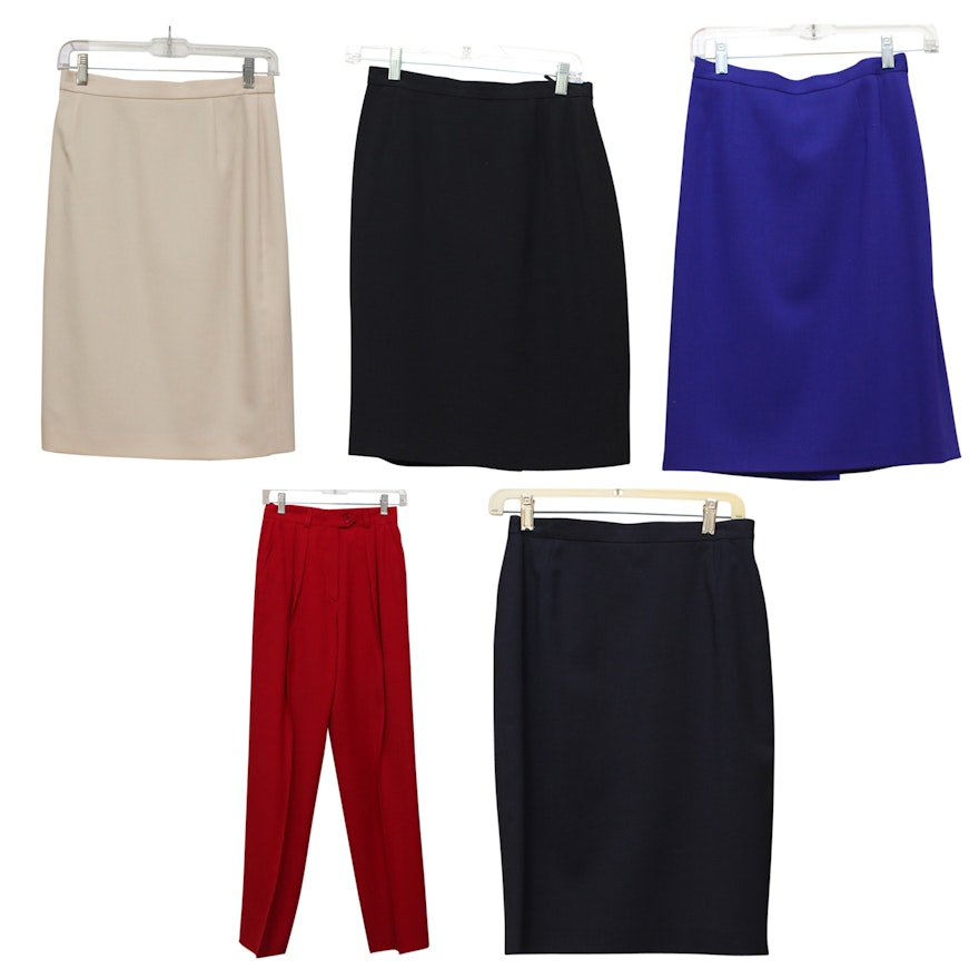 Escada Red Slacks and Three Wool Skirts in Various Colors