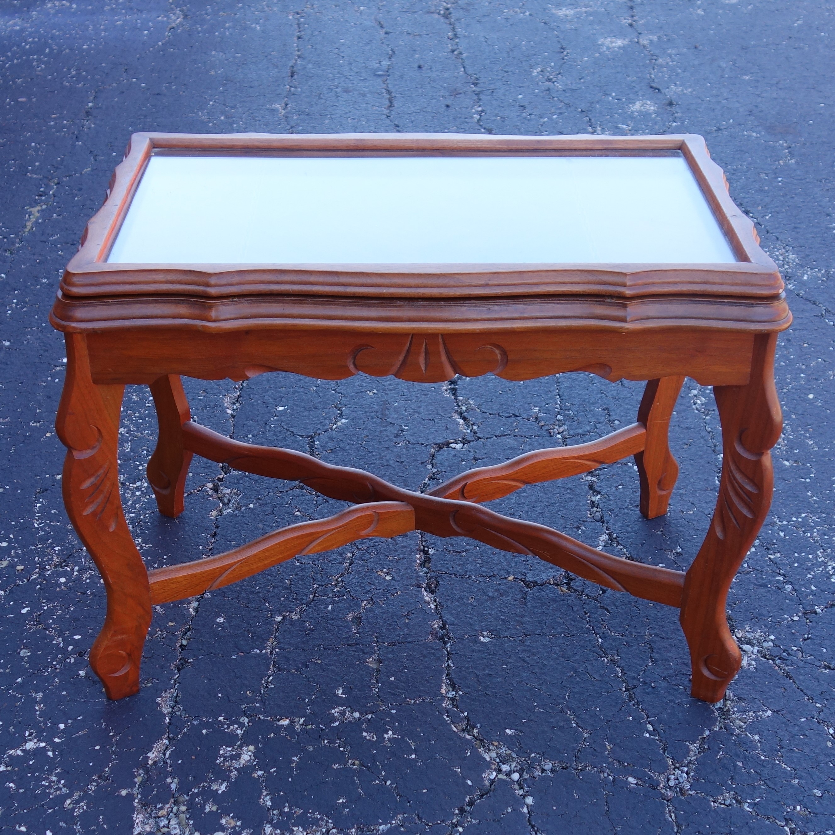 French Provincial Glass Top Display Side Table EBTH