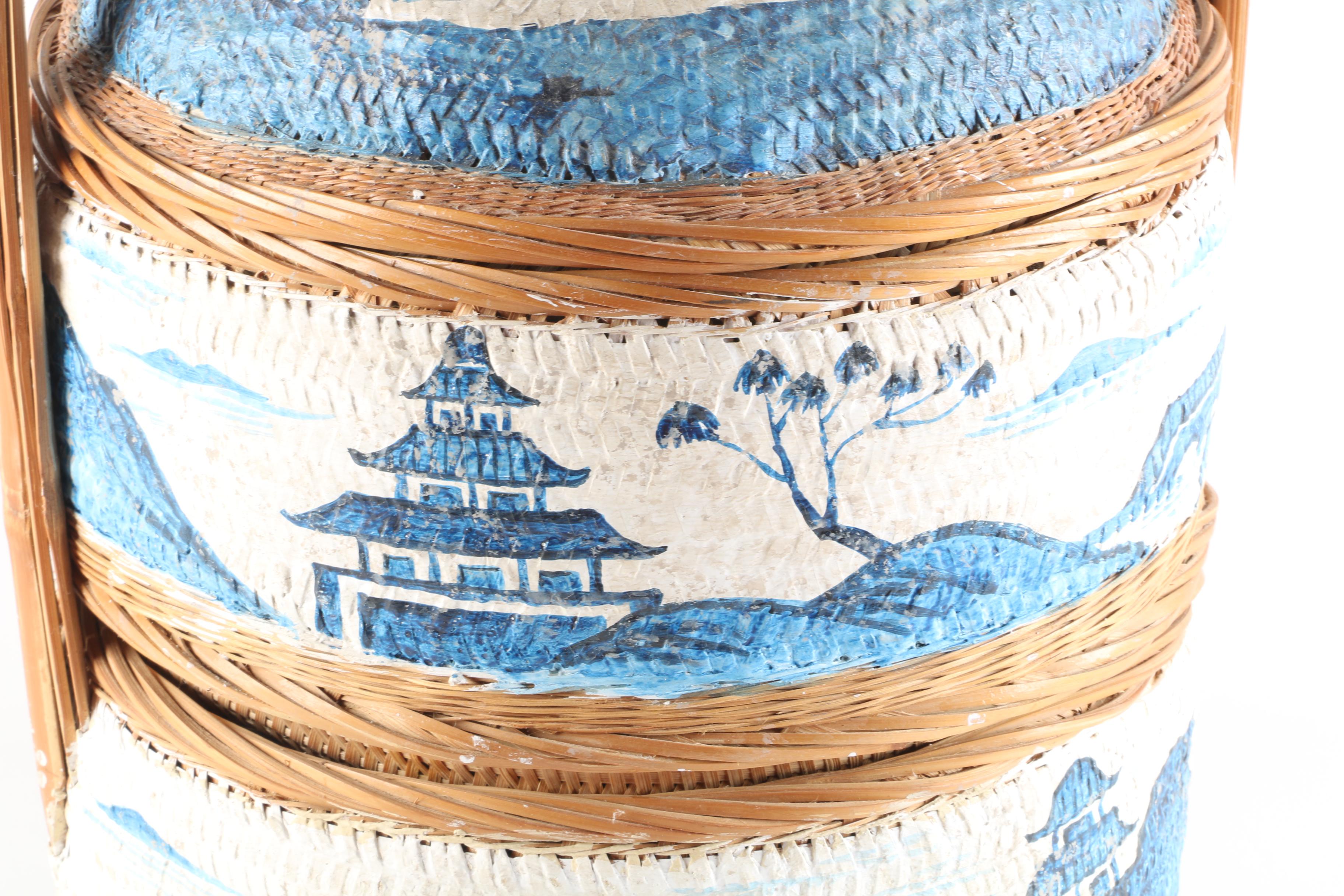 Chinese Style Hand-Painted Gesso over Bamboo Wedding Basket