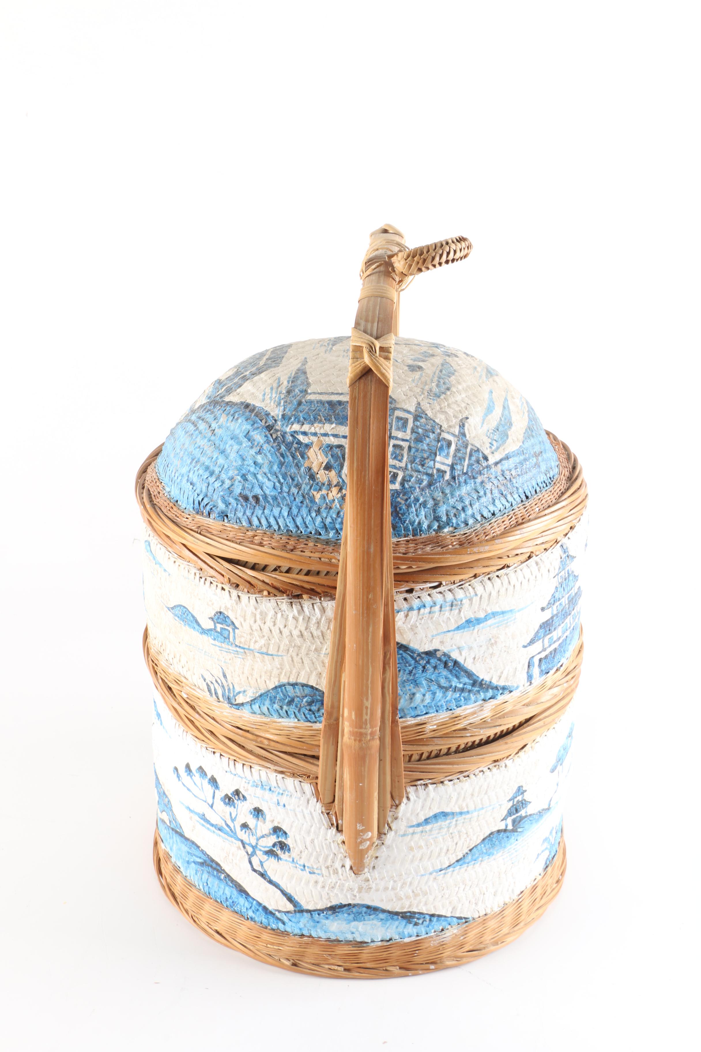 Chinese Style Hand-Painted Gesso over Bamboo Wedding Basket