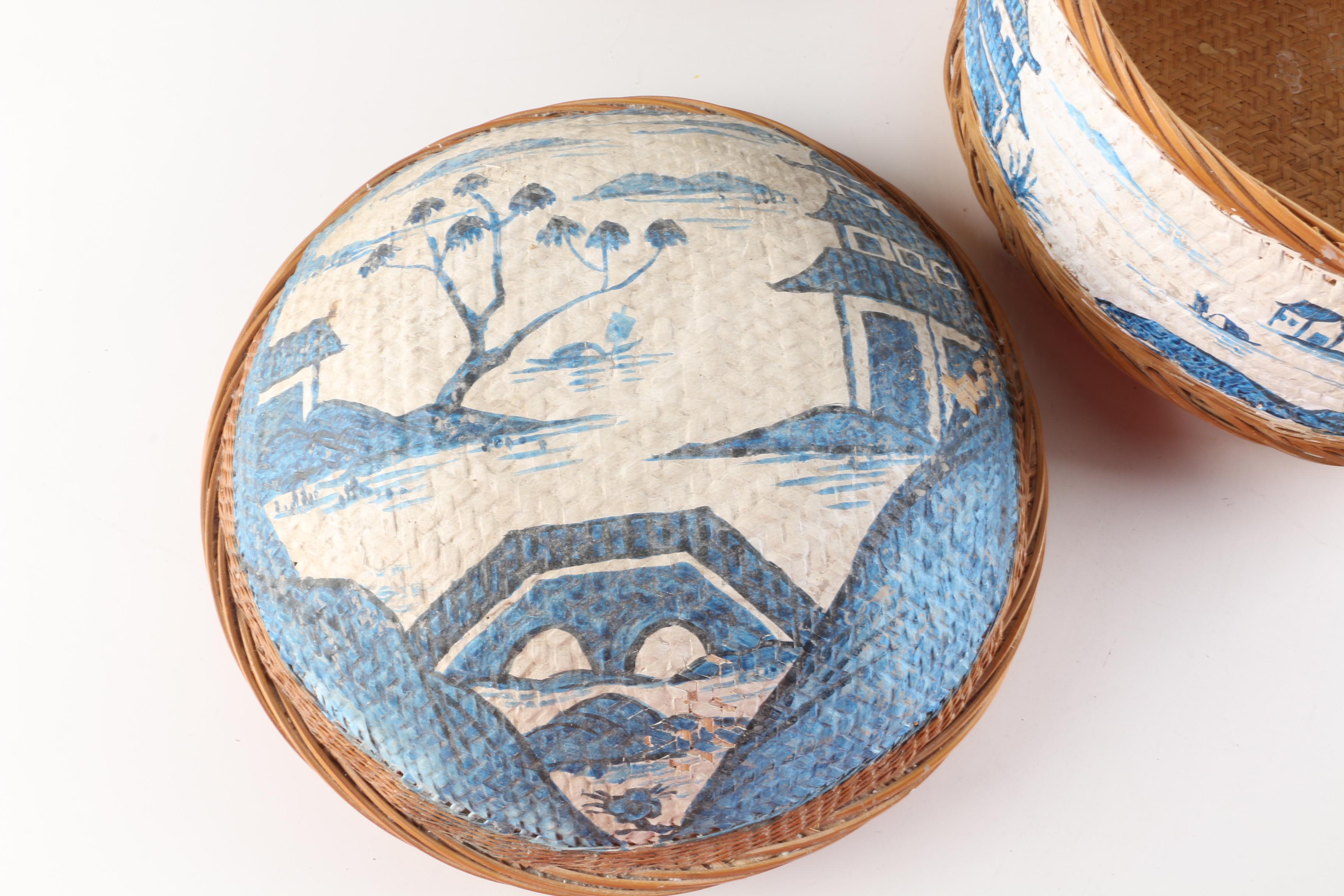Chinese Style Hand-Painted Gesso over Bamboo Wedding Basket