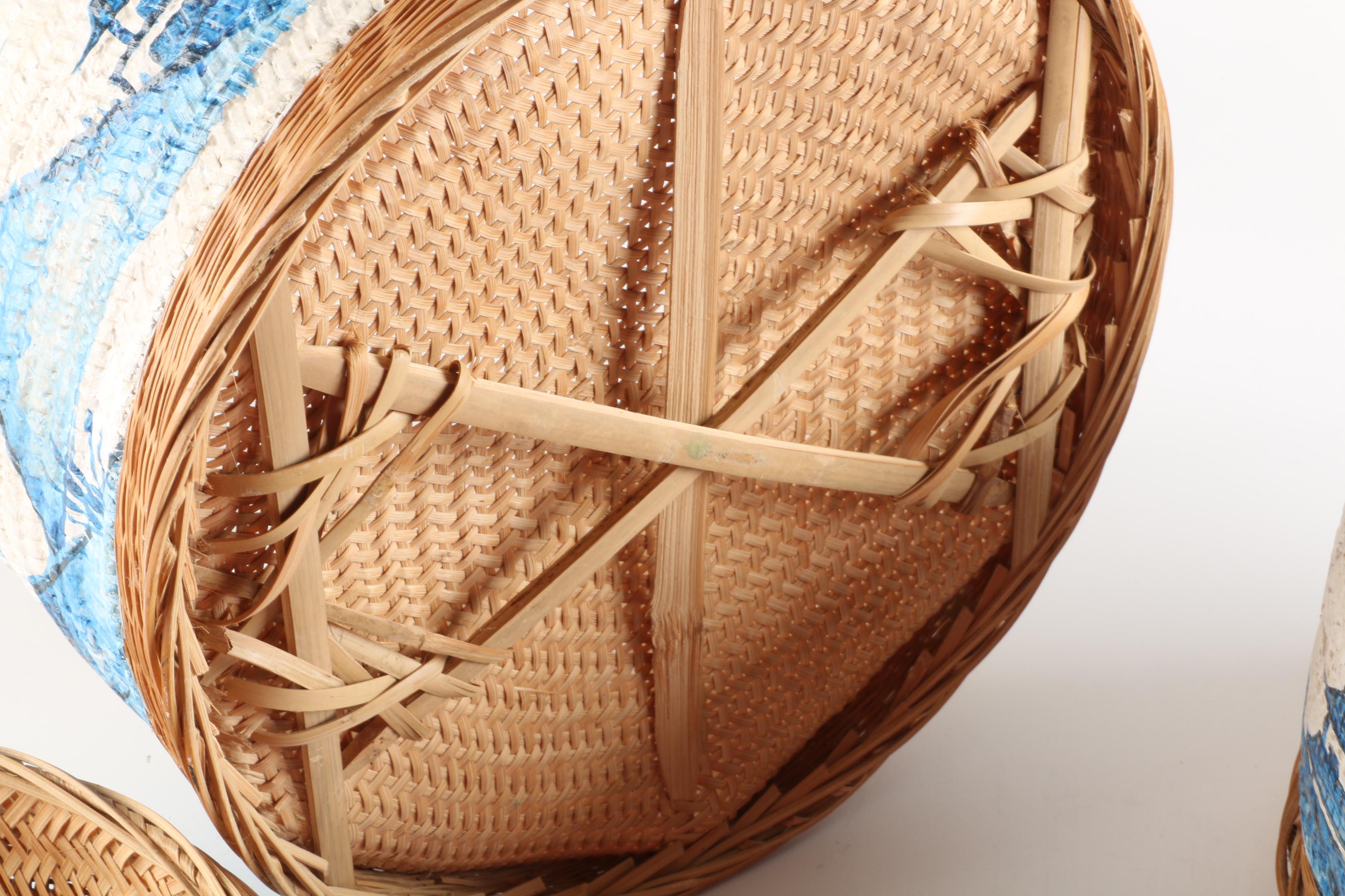 Chinese Style Hand-Painted Gesso over Bamboo Wedding Basket