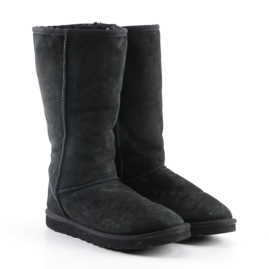 Women's UGG Australia Classic Tall Black Suede and Shearling Boots
