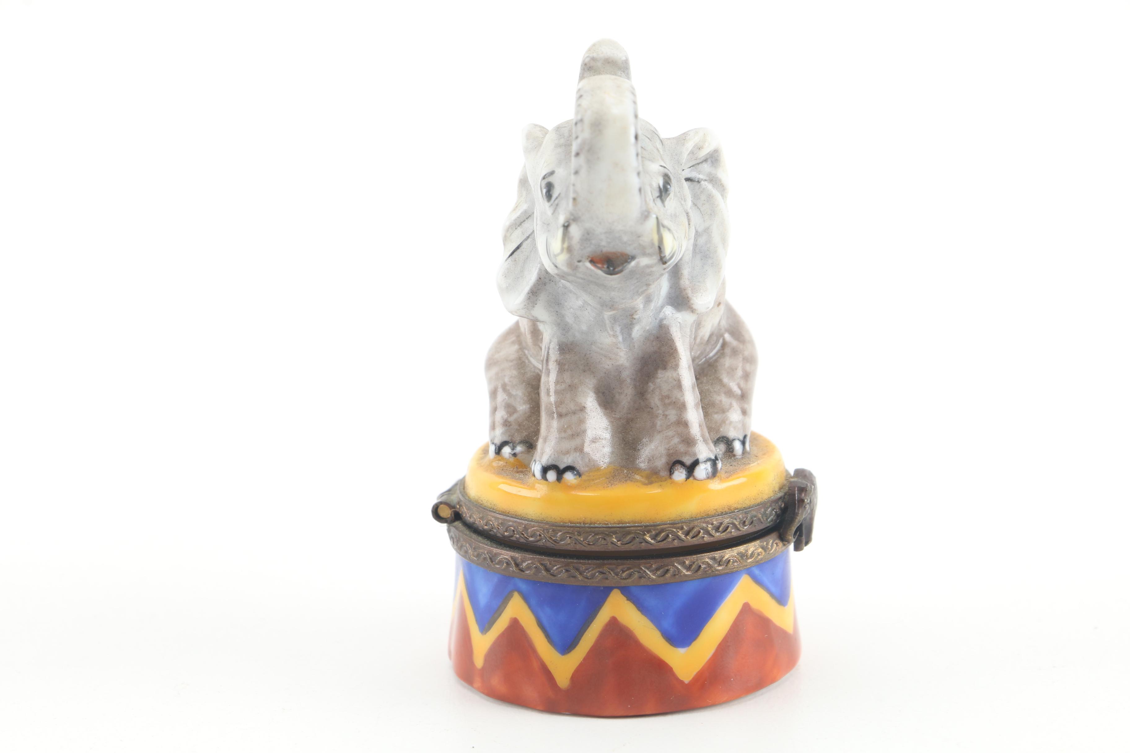 Limoges Hand-Painted Elephant Shaped Porcelain Trinket Box