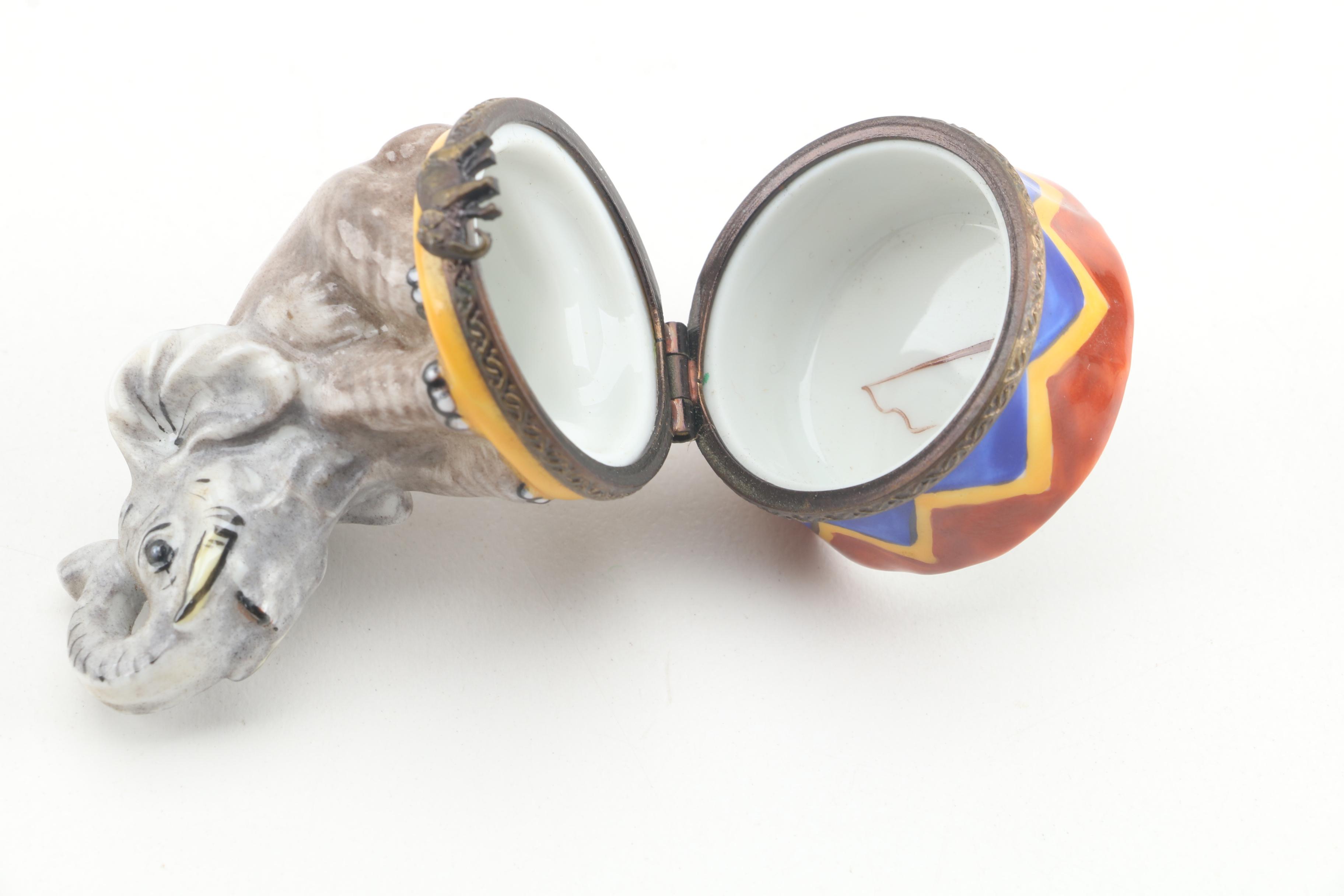 Limoges Hand-Painted Elephant Shaped Porcelain Trinket Box