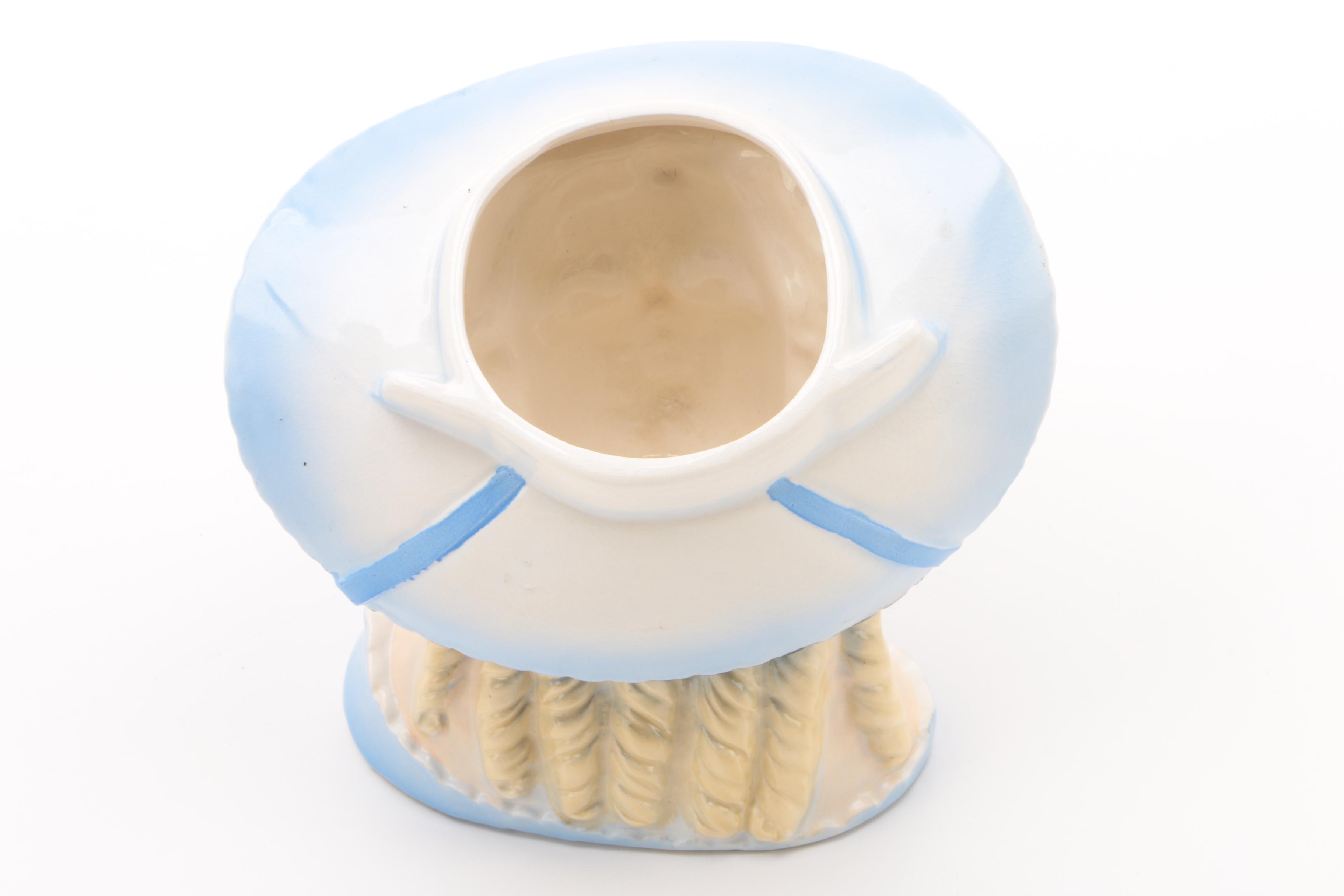 Vintage Ceramic Lady Head Vase with Blue Bonnet