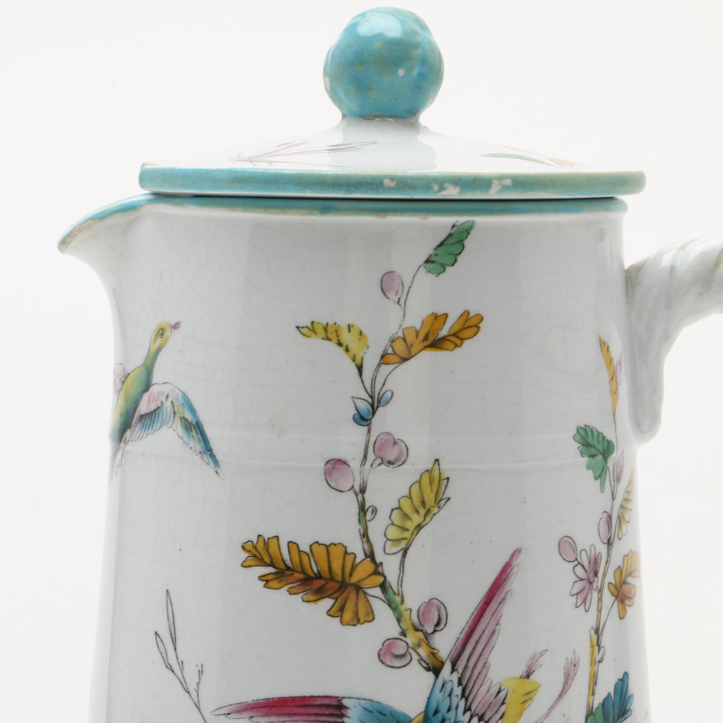 Hand Painted Porcelain Covered Pitcher with Entwined Handle