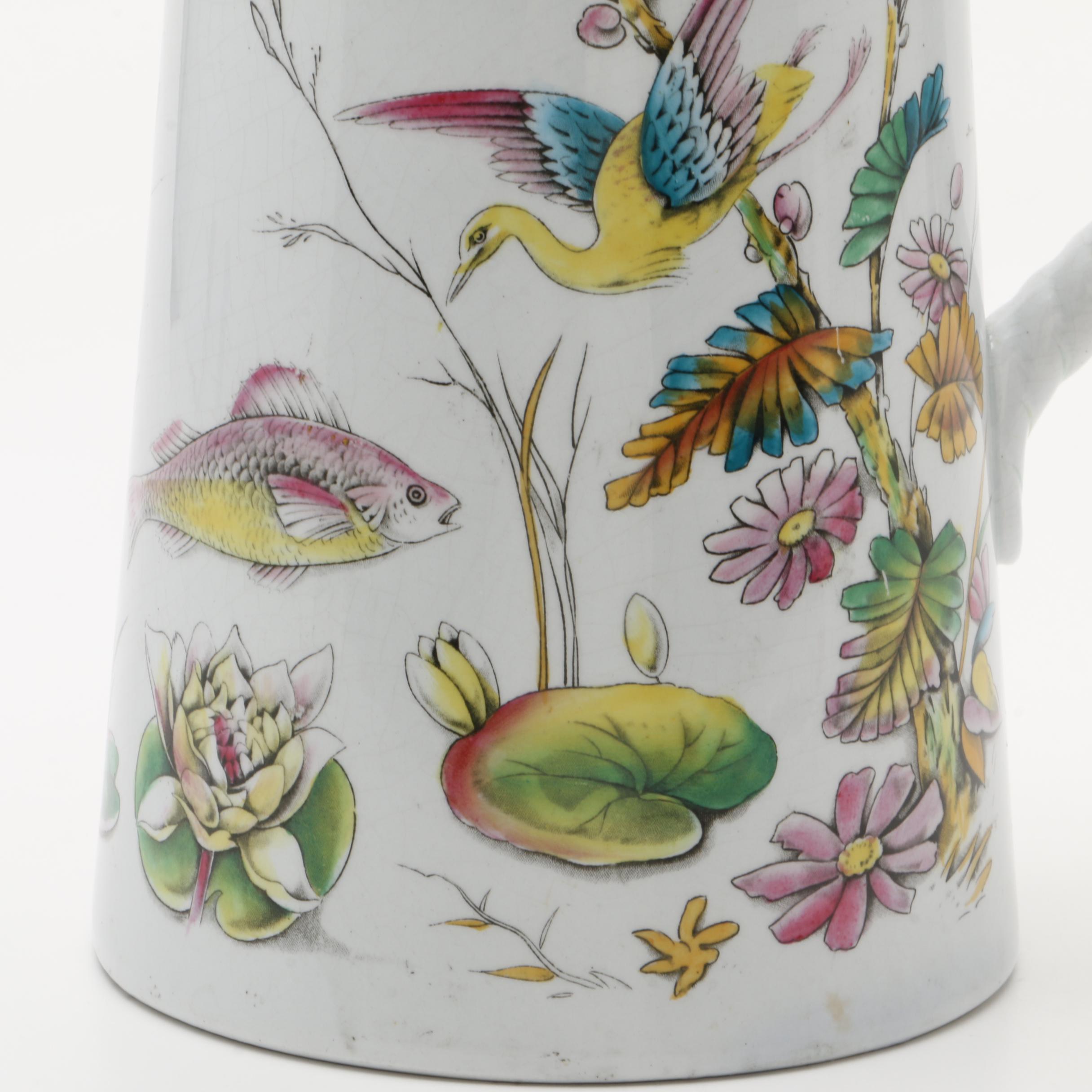 Hand Painted Porcelain Covered Pitcher with Entwined Handle