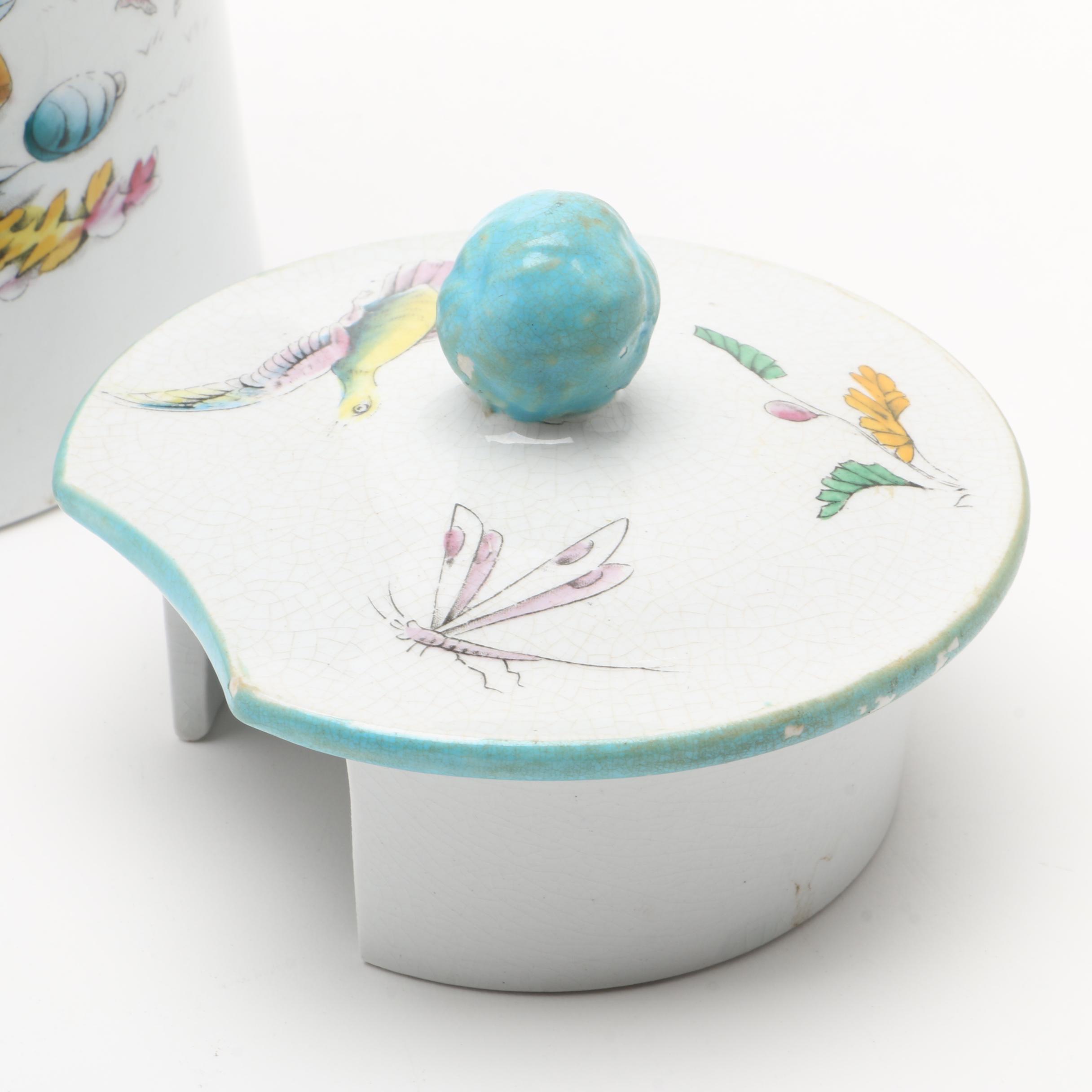 Hand Painted Porcelain Covered Pitcher with Entwined Handle