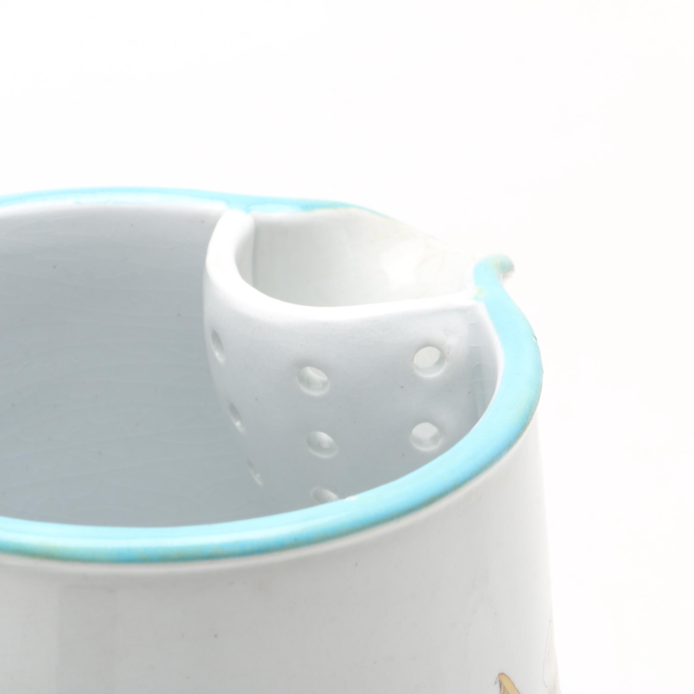 Hand Painted Porcelain Covered Pitcher with Entwined Handle