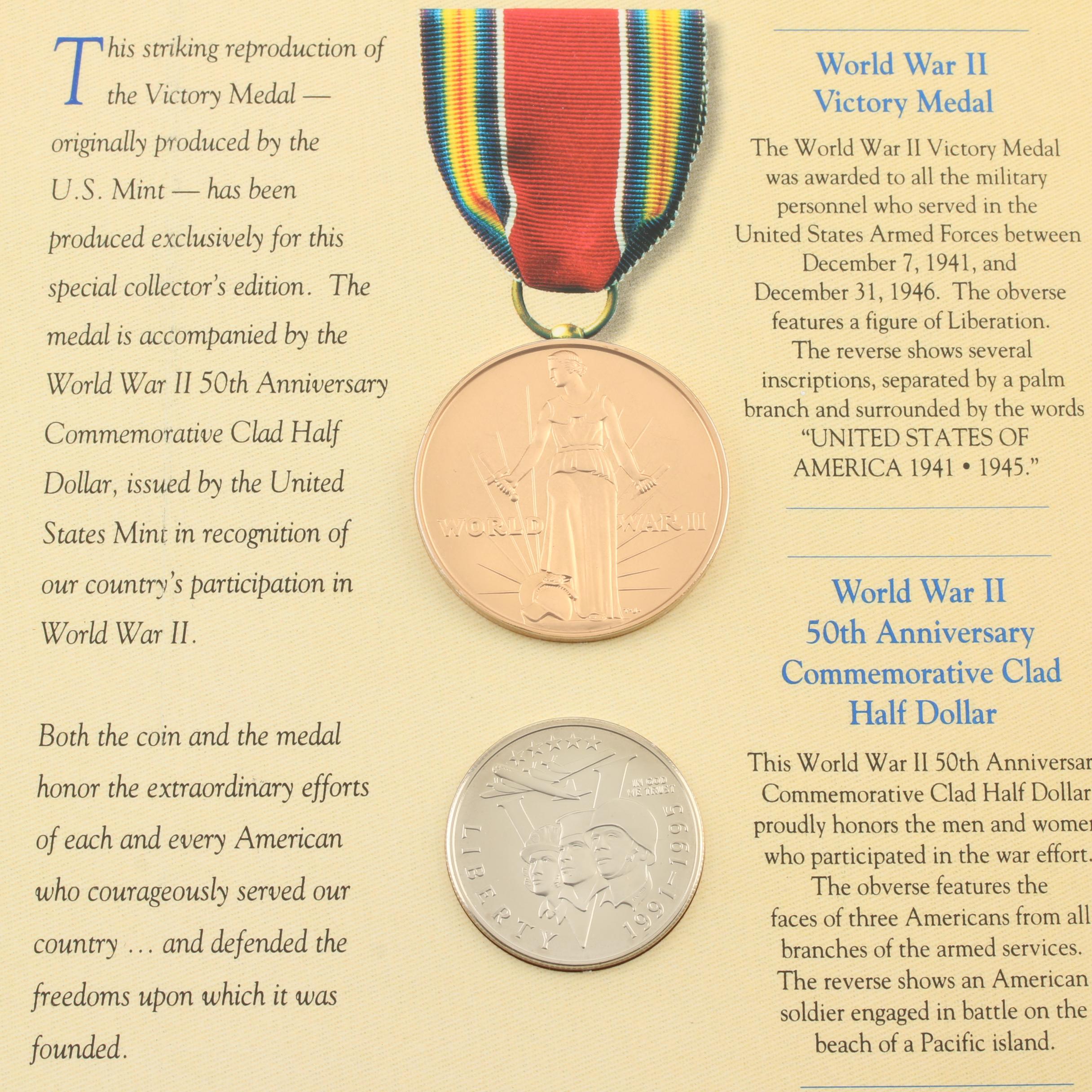 World War II 50th Anniversary Commemorative Coin and Victory Medal Set