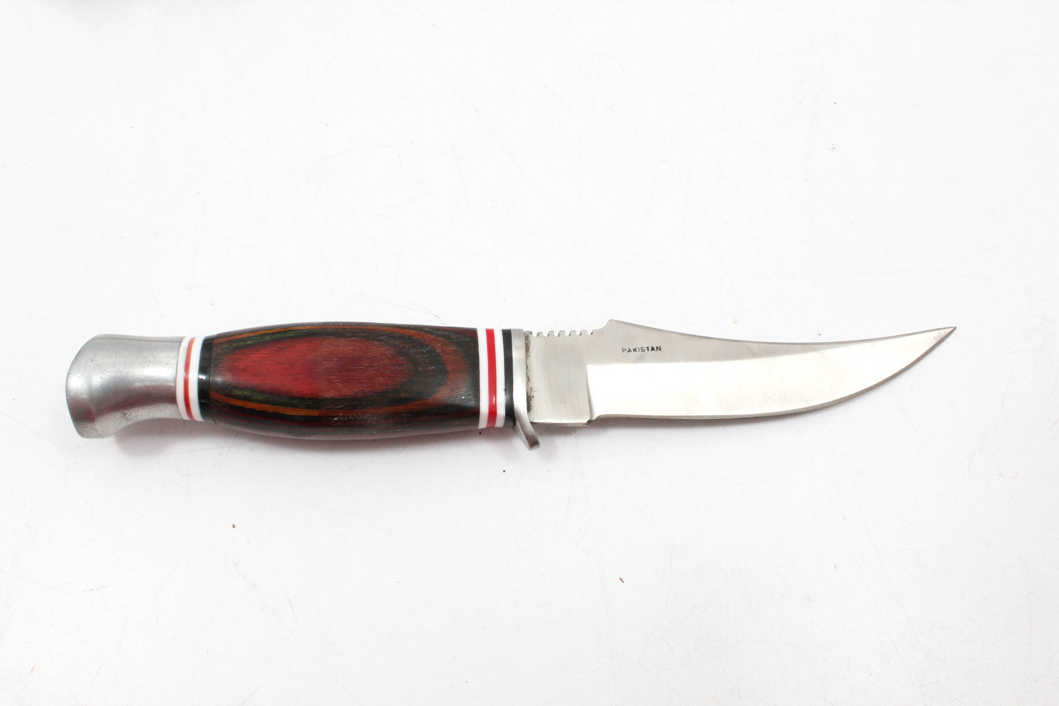 Pakistani Made 4.5" Wood Handled Knife with Tooled Leather Case
