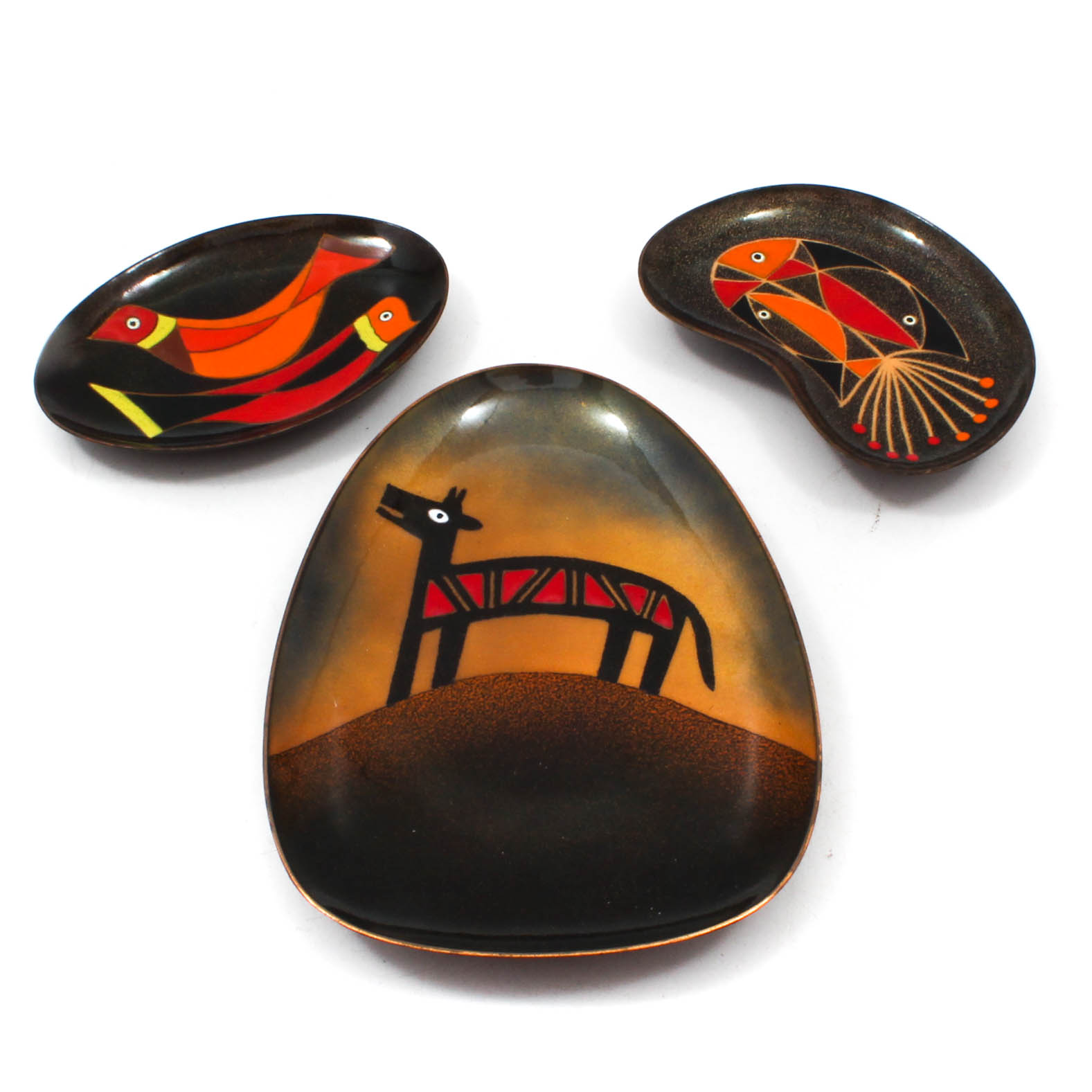 Three Mid Century Miguel Pineda Enamel on Copper Dishes