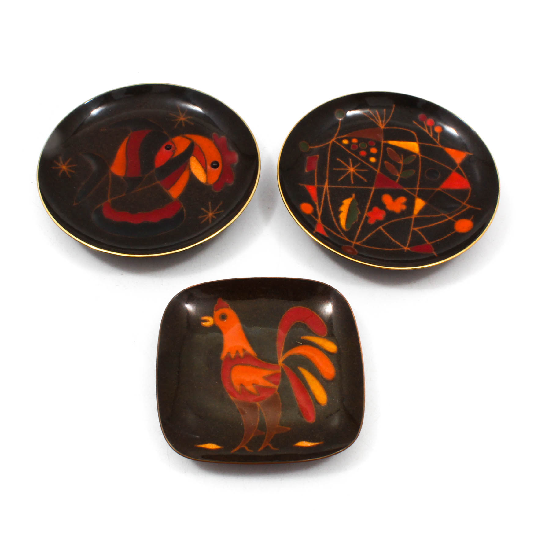 Three Mid Century Miguel Pineda Enamel on Copper Trinket Dishes