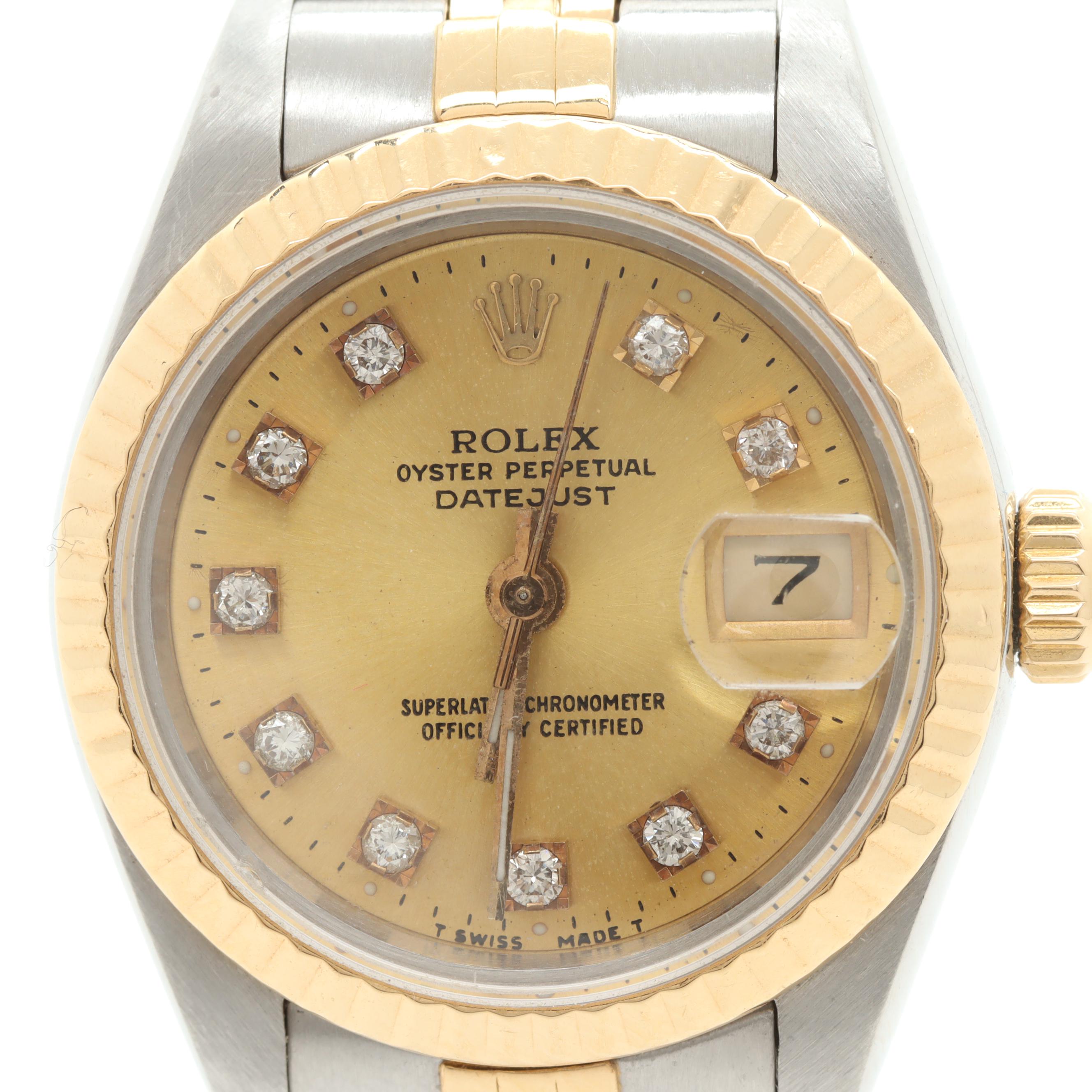 Circa 1989 Rolex Stainless Steel and 18K Yellow Gold Diamond Watch