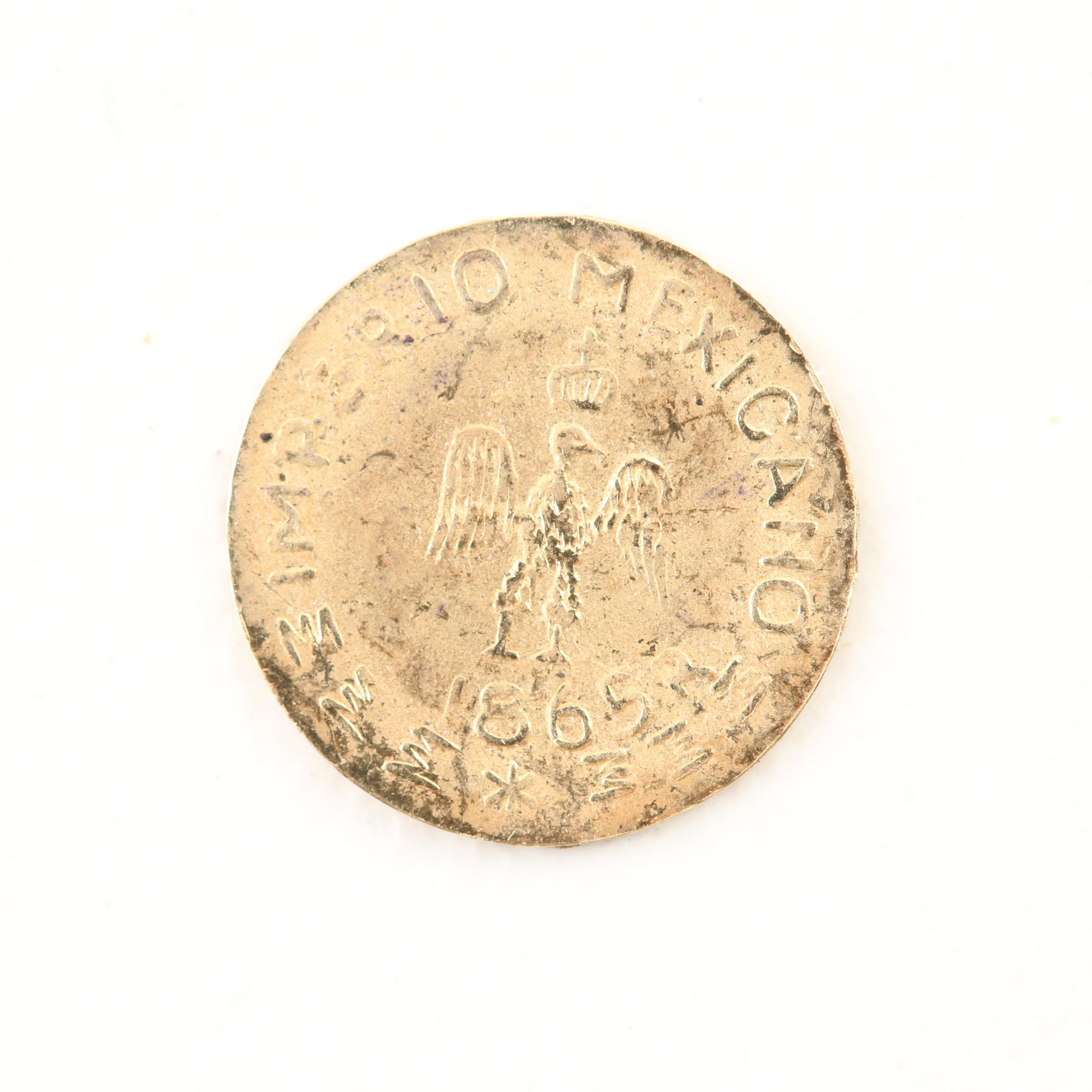 1865 Mexico Maximiliano Mini Gold Coin Replica