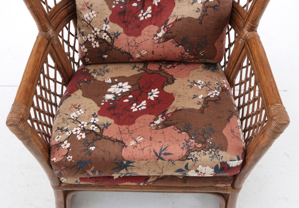 Rattan High-Back Lounge Chair and Upholstered Ottoman