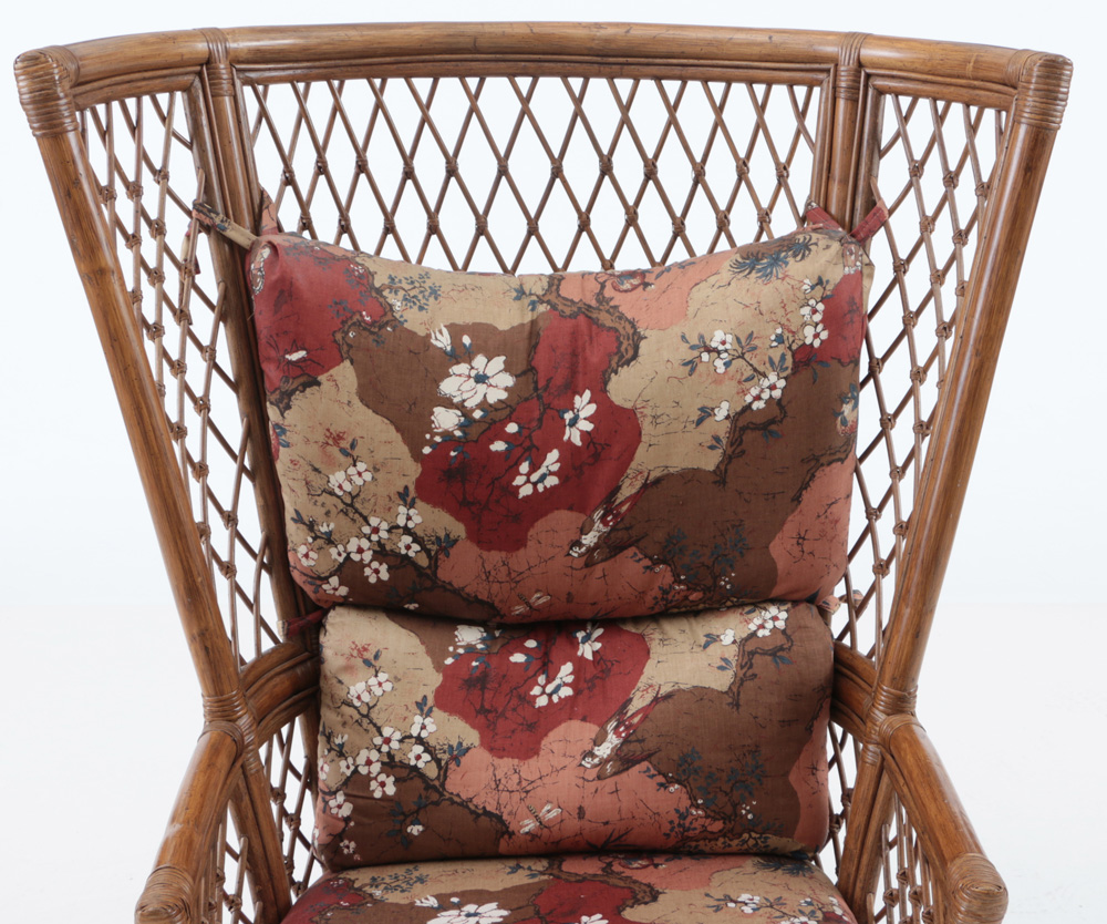 Rattan High-Back Lounge Chair and Upholstered Ottoman