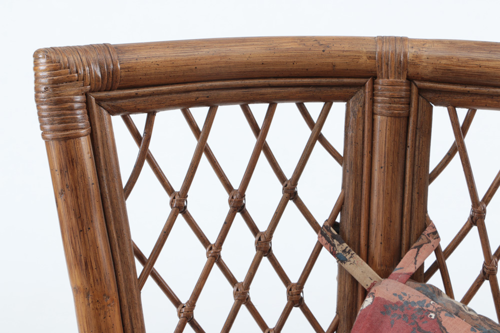 Rattan High-Back Lounge Chair and Upholstered Ottoman