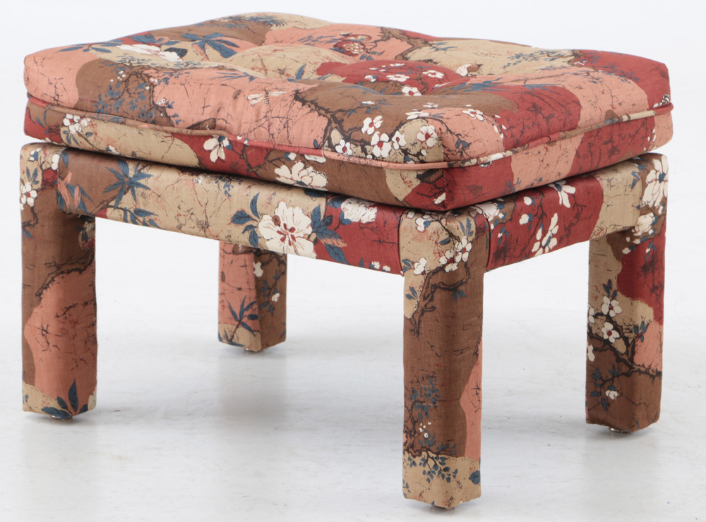 Rattan High-Back Lounge Chair and Upholstered Ottoman